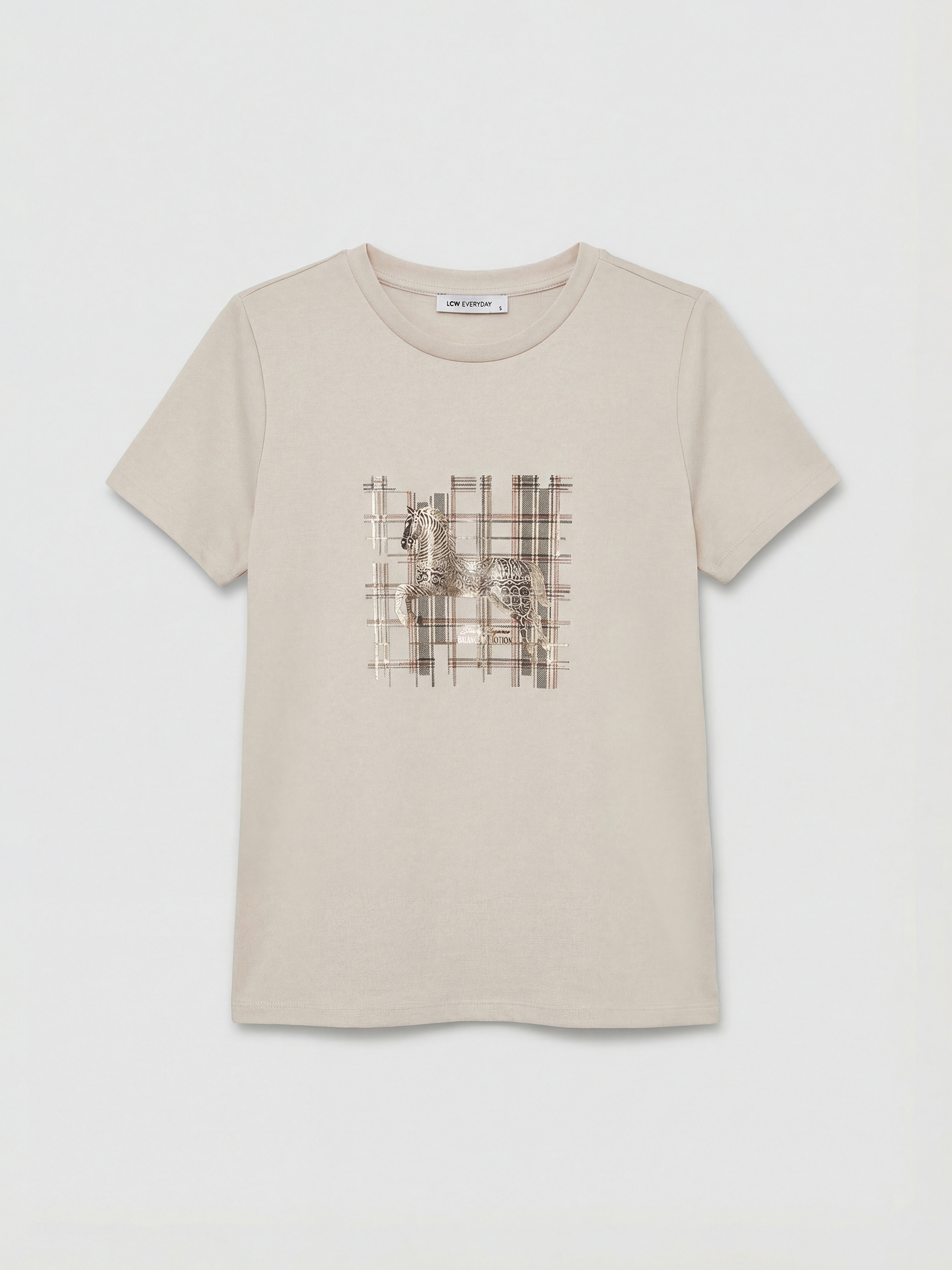 LCWAIKIKI Classic Bisiklet Yaka Baskılı Kadın Tişört - S6F169Z8-FXP