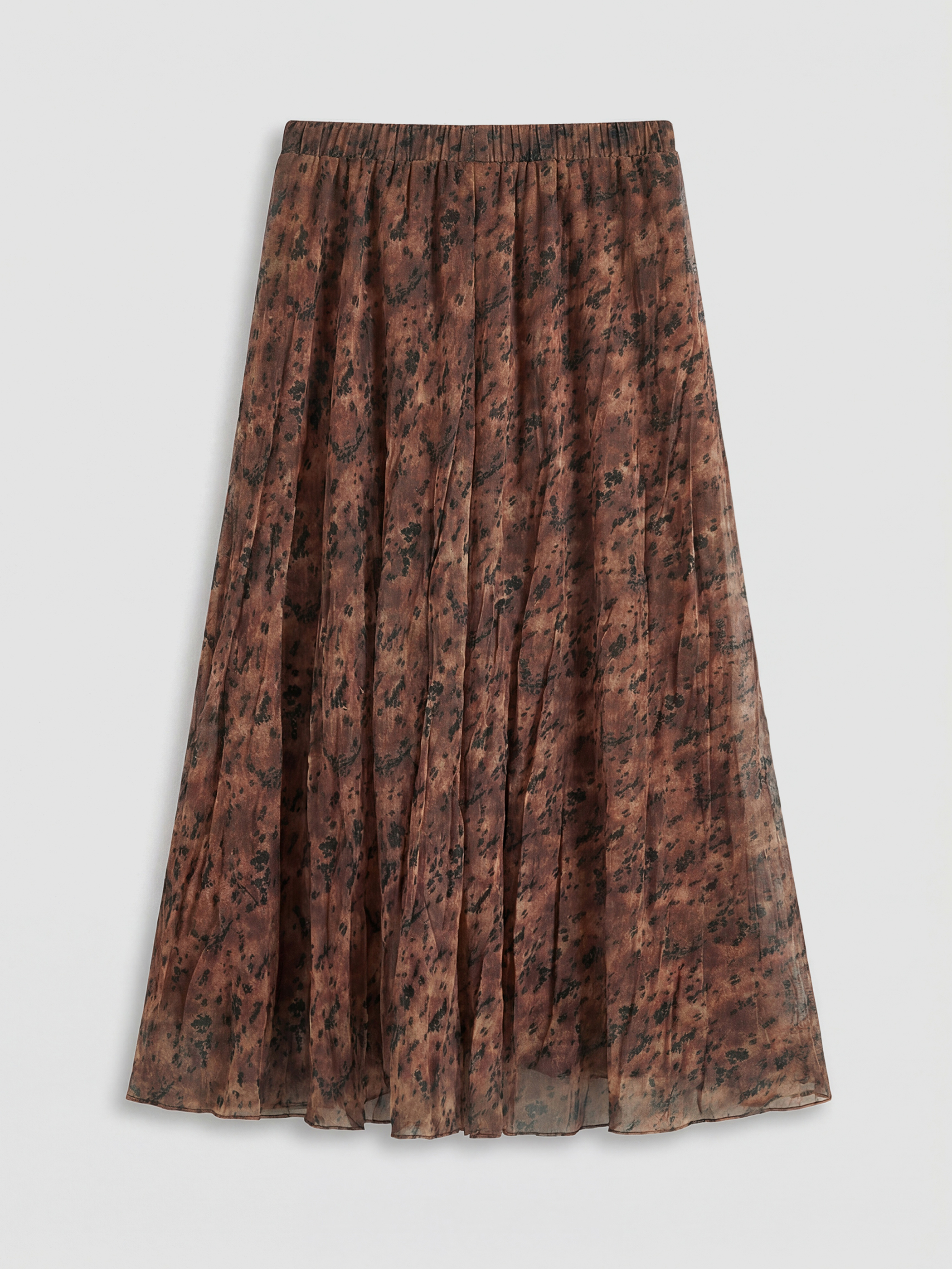 Kahverengi Beli Lastikli Desenli Pileli Etek-1