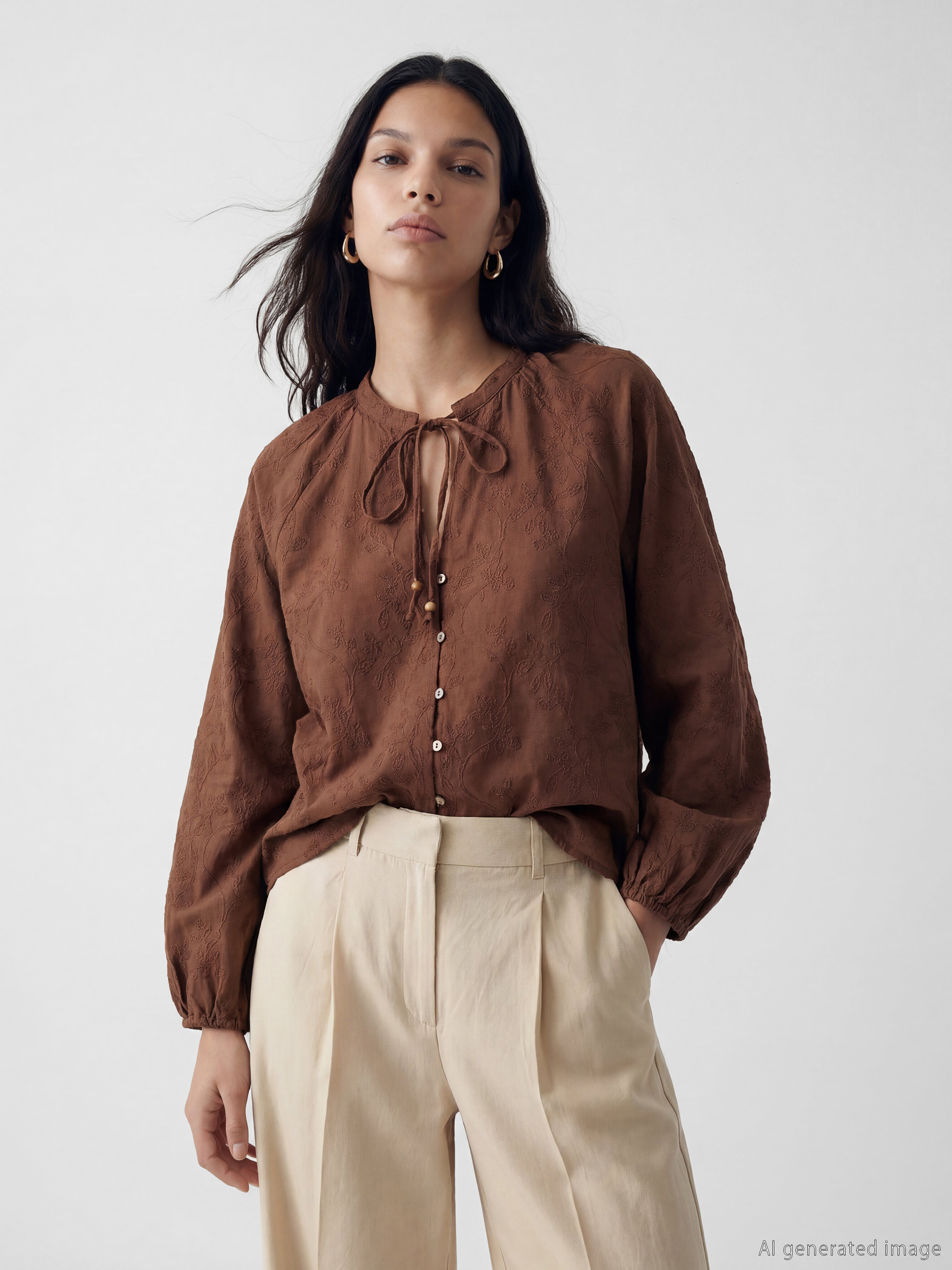 LCW Vision Bağlamalı Yaka Nakışlı Bluz