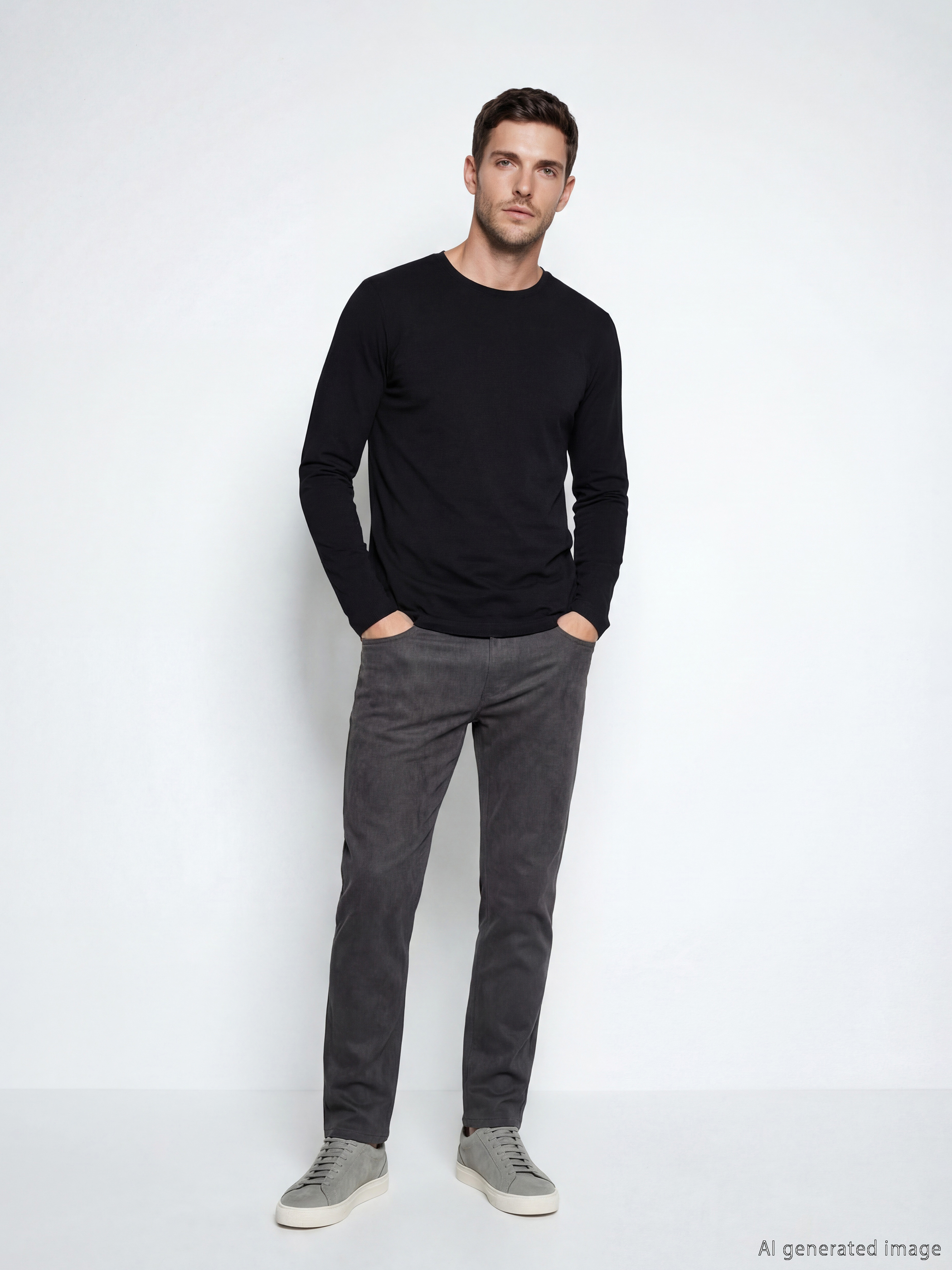 Siyah Bisiklet Yaka Uzun Kollu Erkek Atlet-1