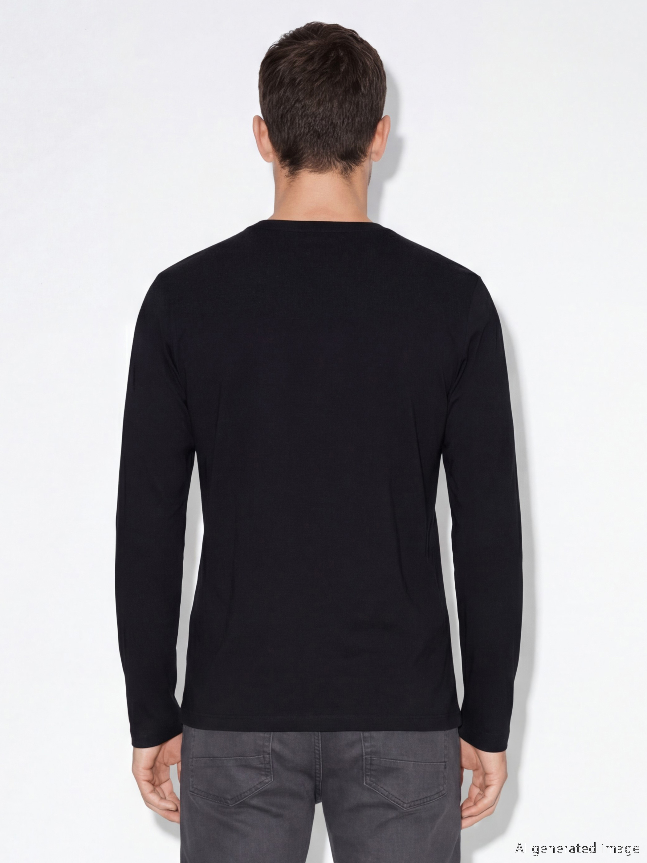 Siyah Bisiklet Yaka Uzun Kollu Erkek Atlet-3