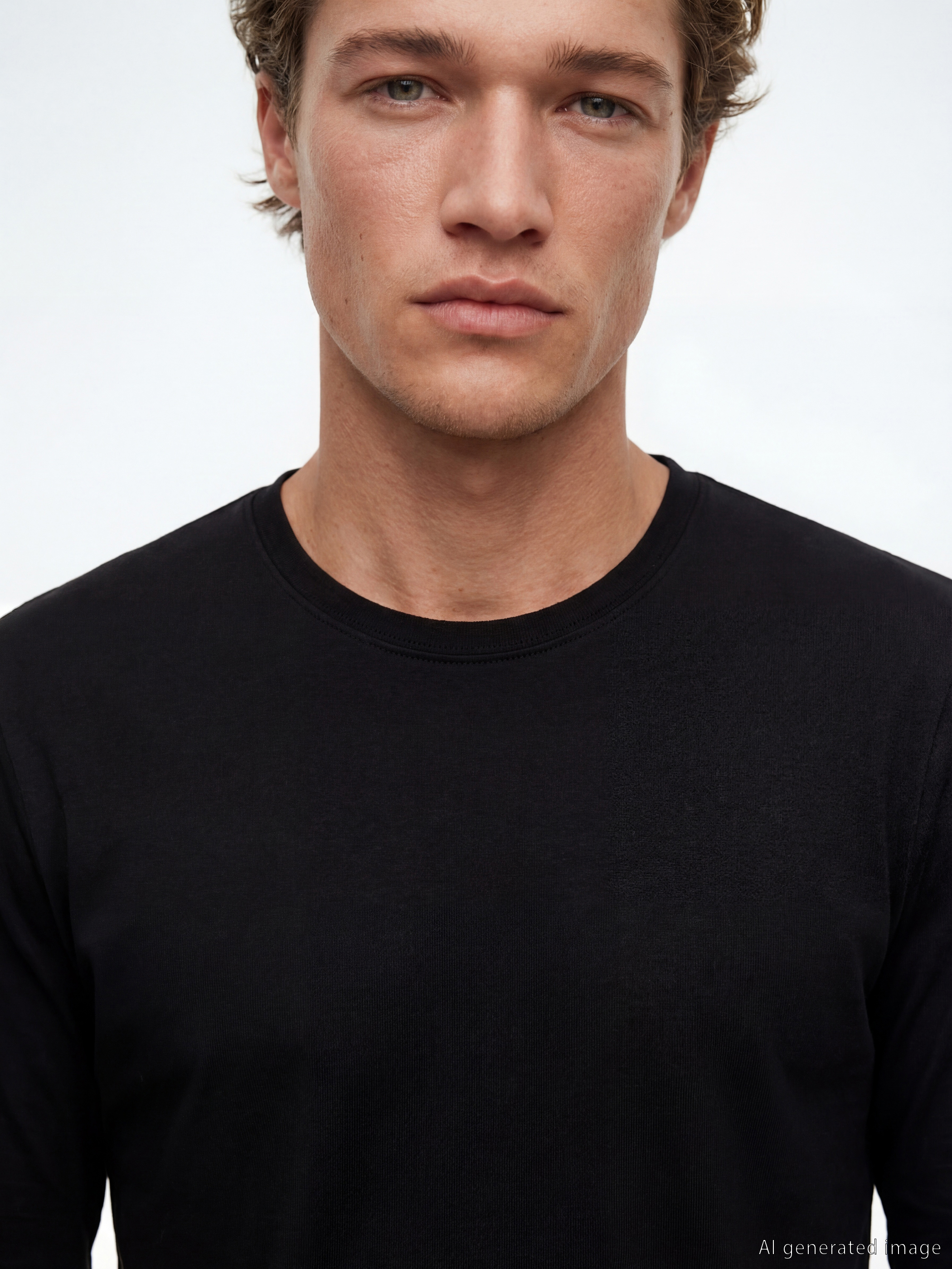 Siyah Bisiklet Yaka Uzun Kollu Erkek Atlet-2