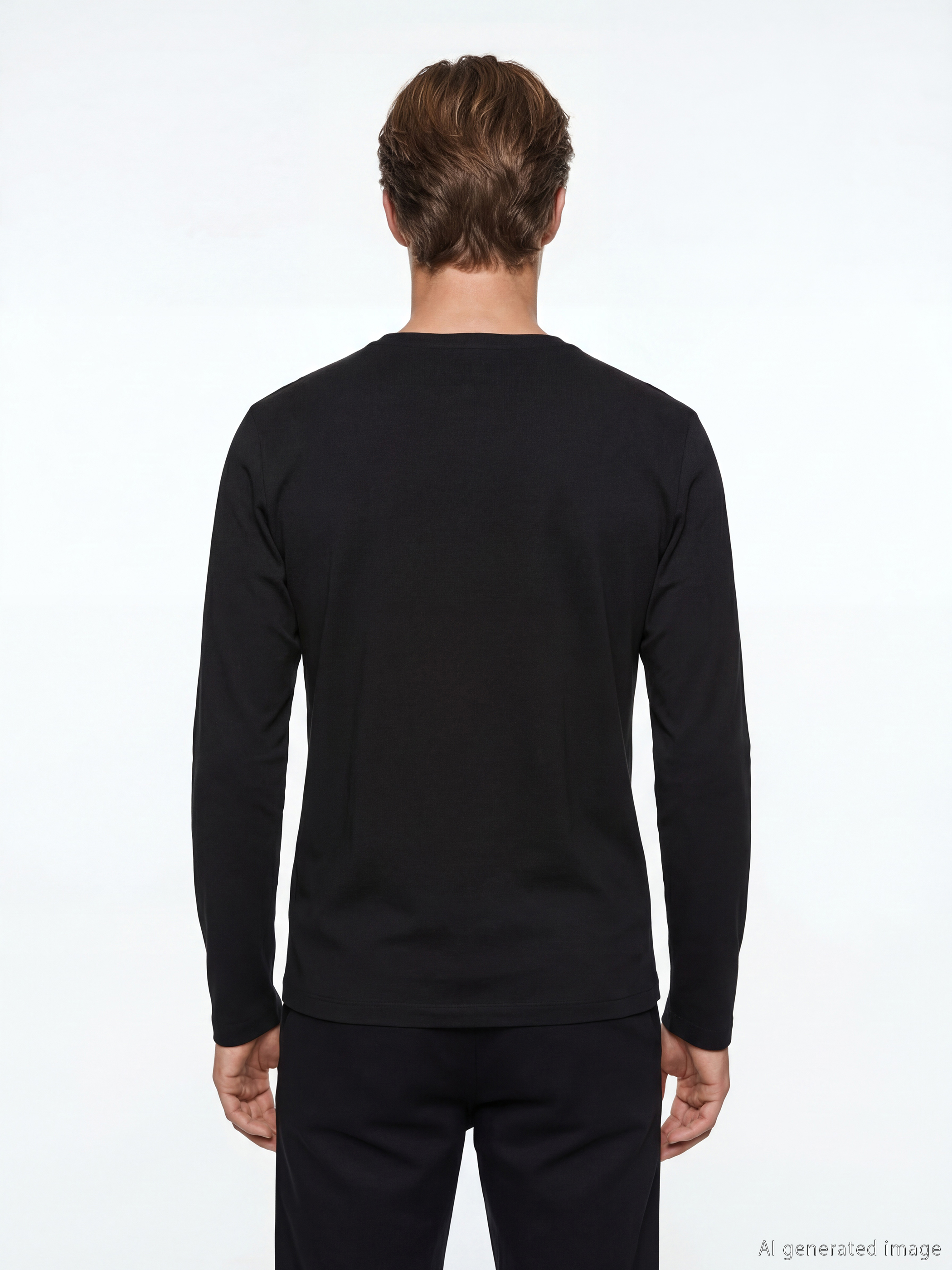 Siyah Bisiklet Yaka Uzun Kollu Erkek Atlet-3