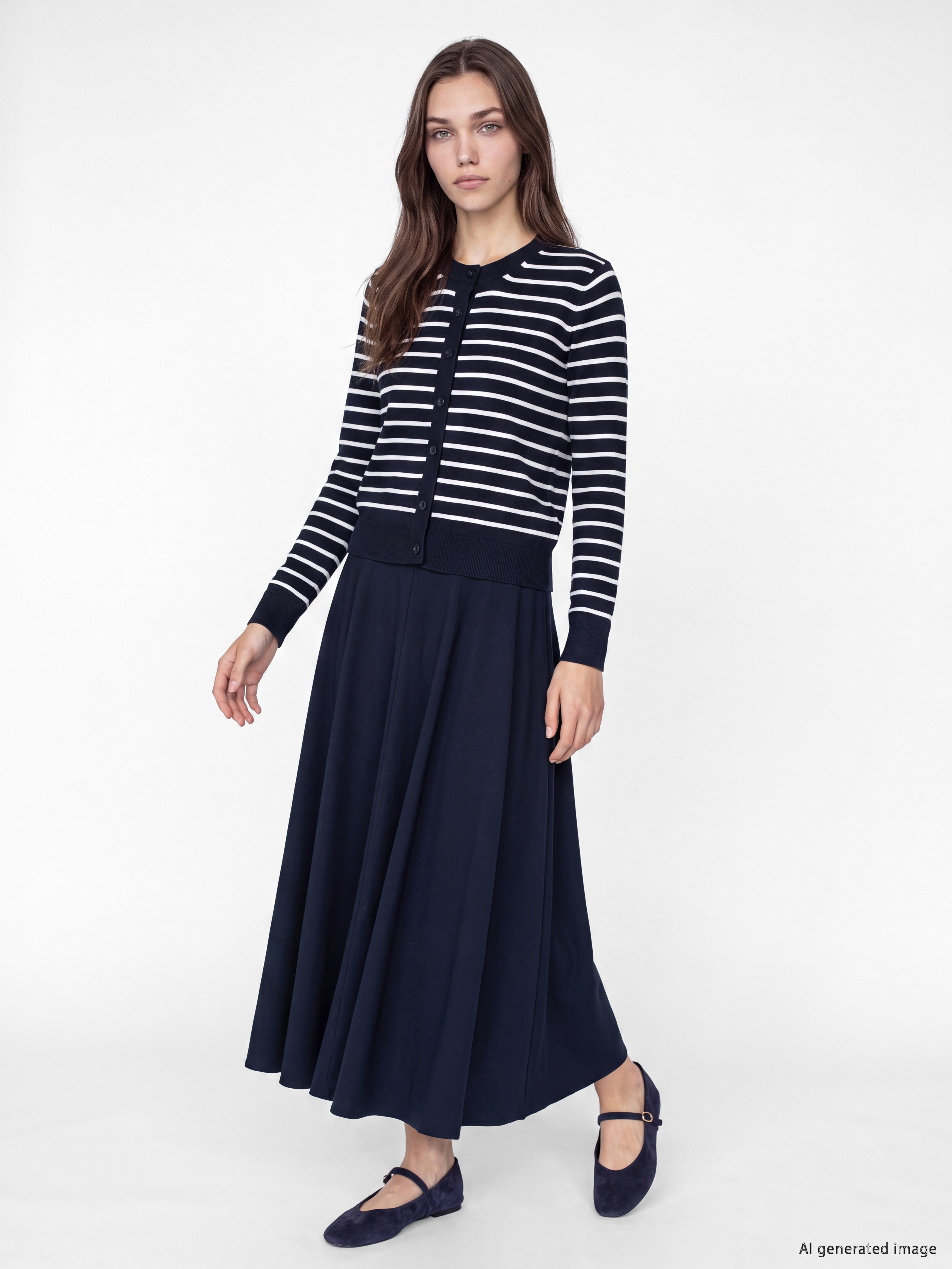 Шарен Кардиган Од Трико Со Округол Врат За Жени-1