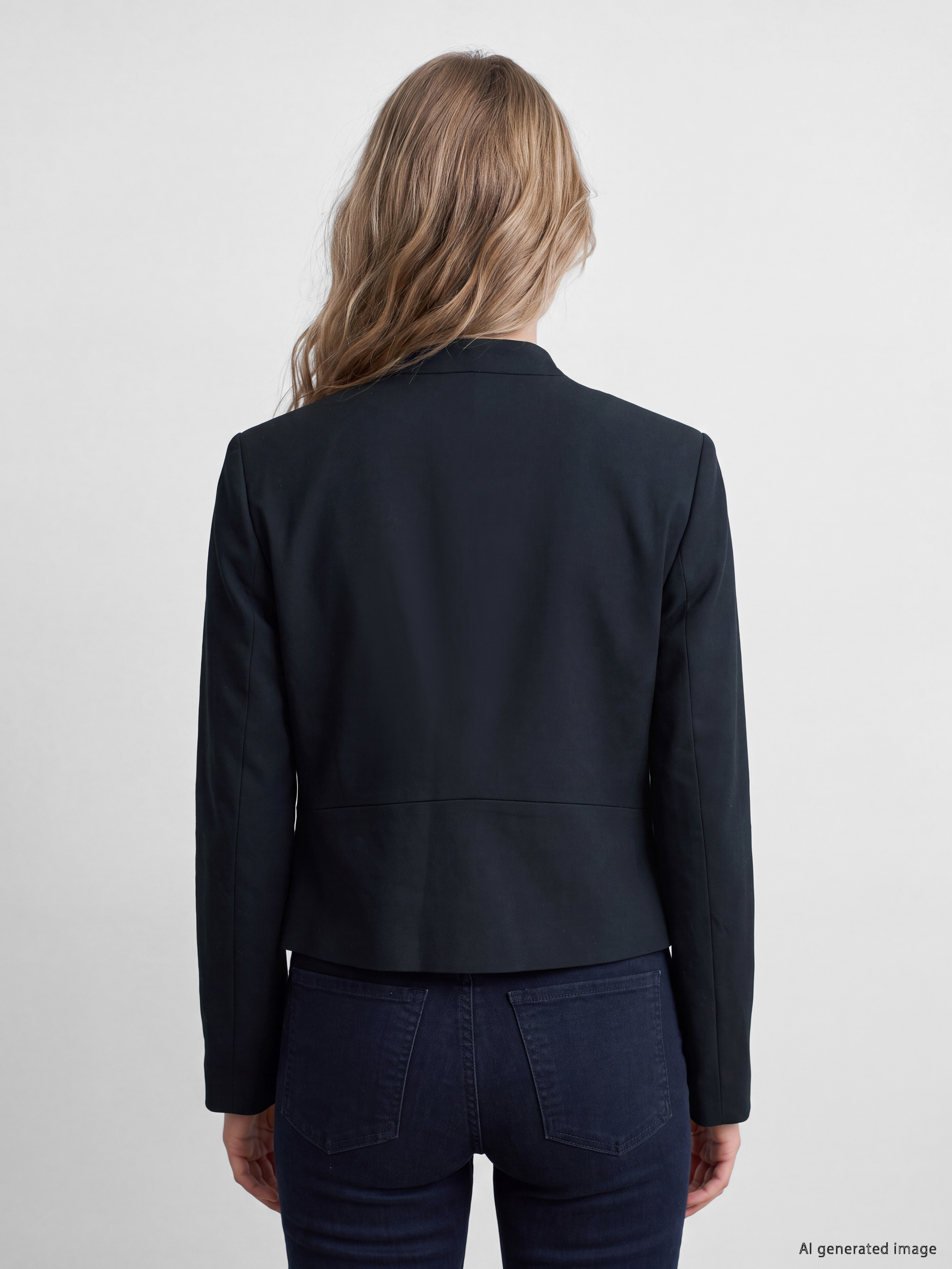 Lacivert Süslü Düğmeli Kadın Gabardin Ceket-4