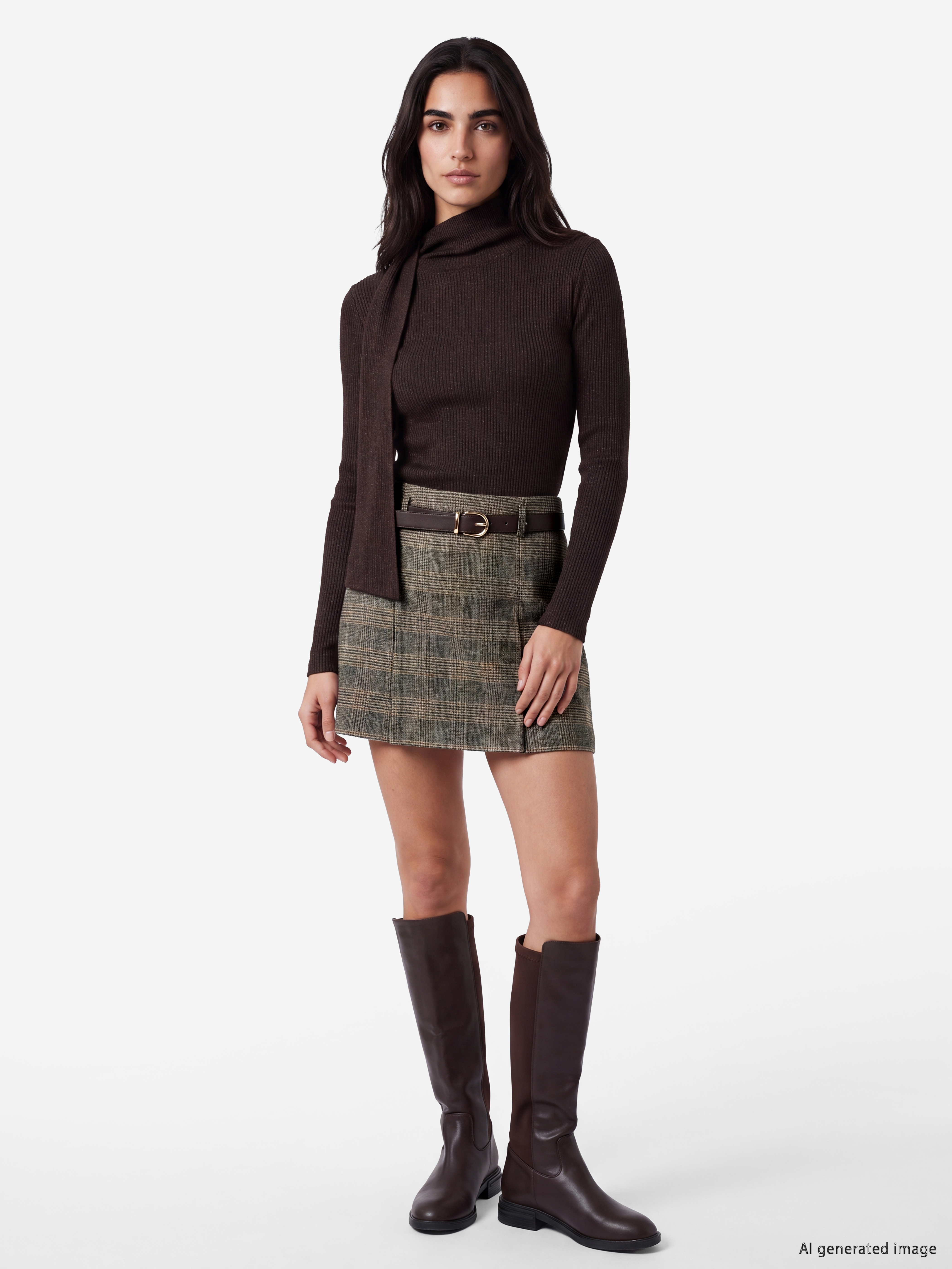 LCW Vision Belted Plaid Skort