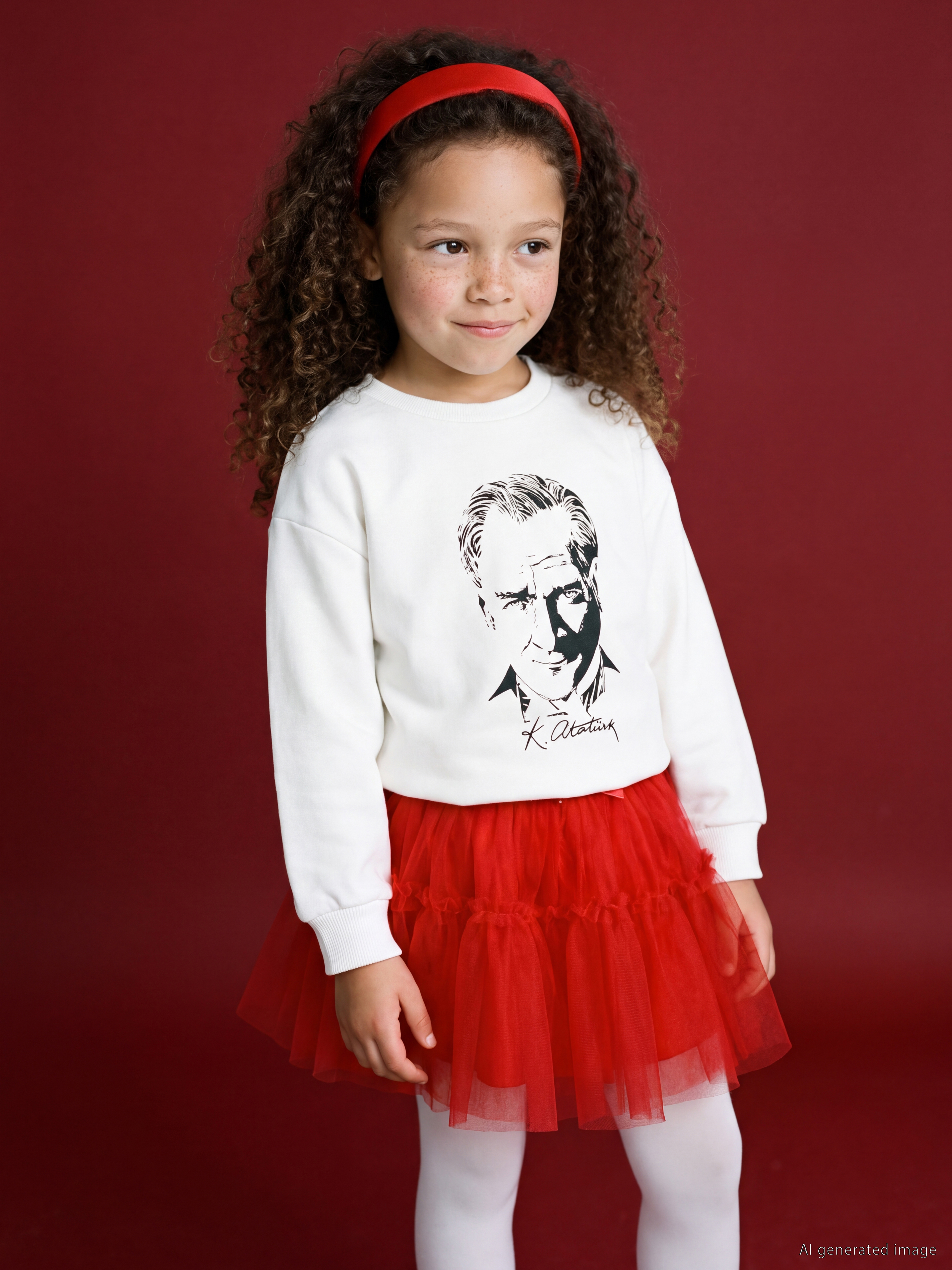 LCW Kids Atatürk Printed Girls' Thick Sweatshirt