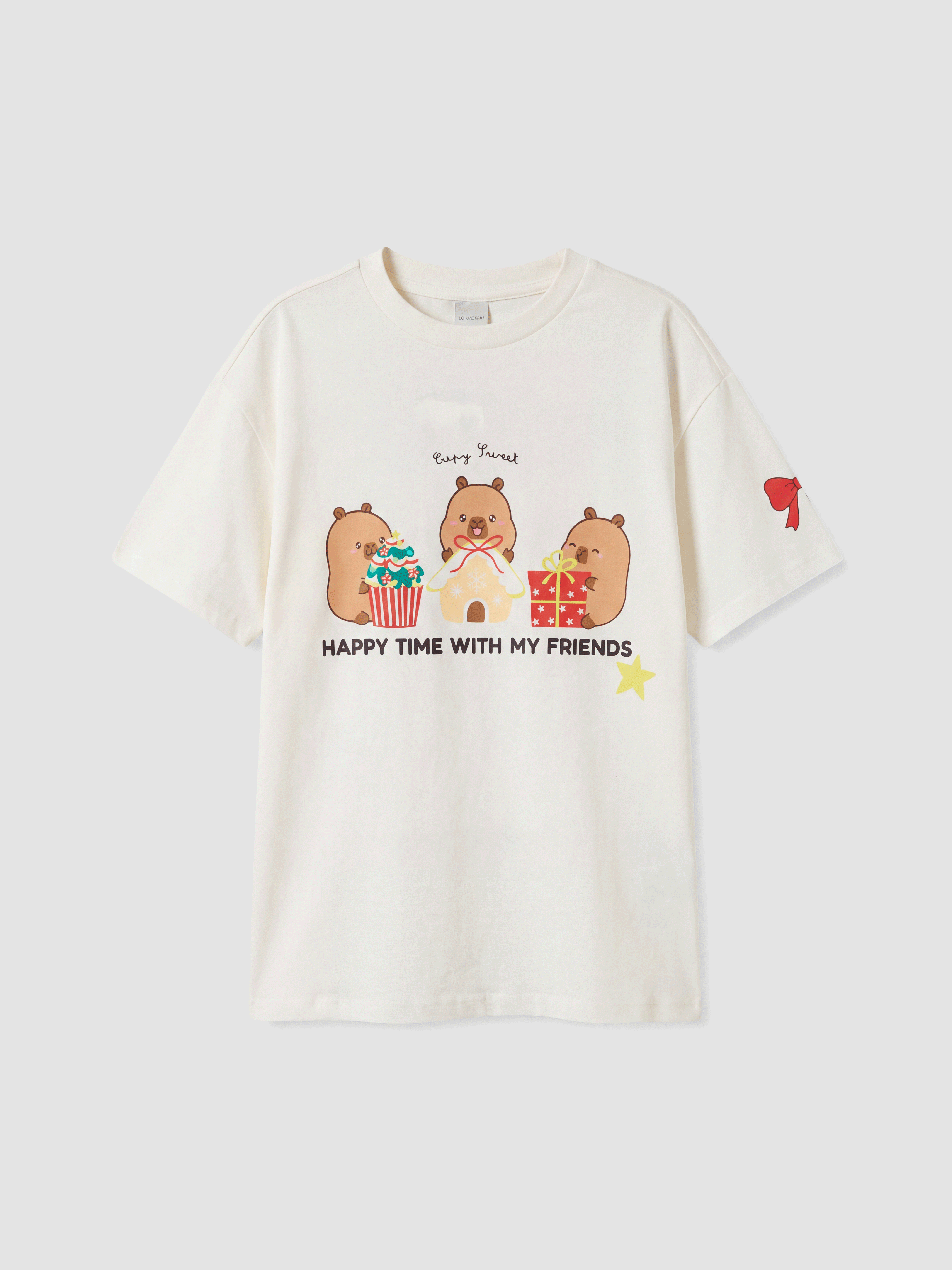 LCW Kids Capyfun Baskılı Yılbaşı Temalı Kız Çocuk Tişört