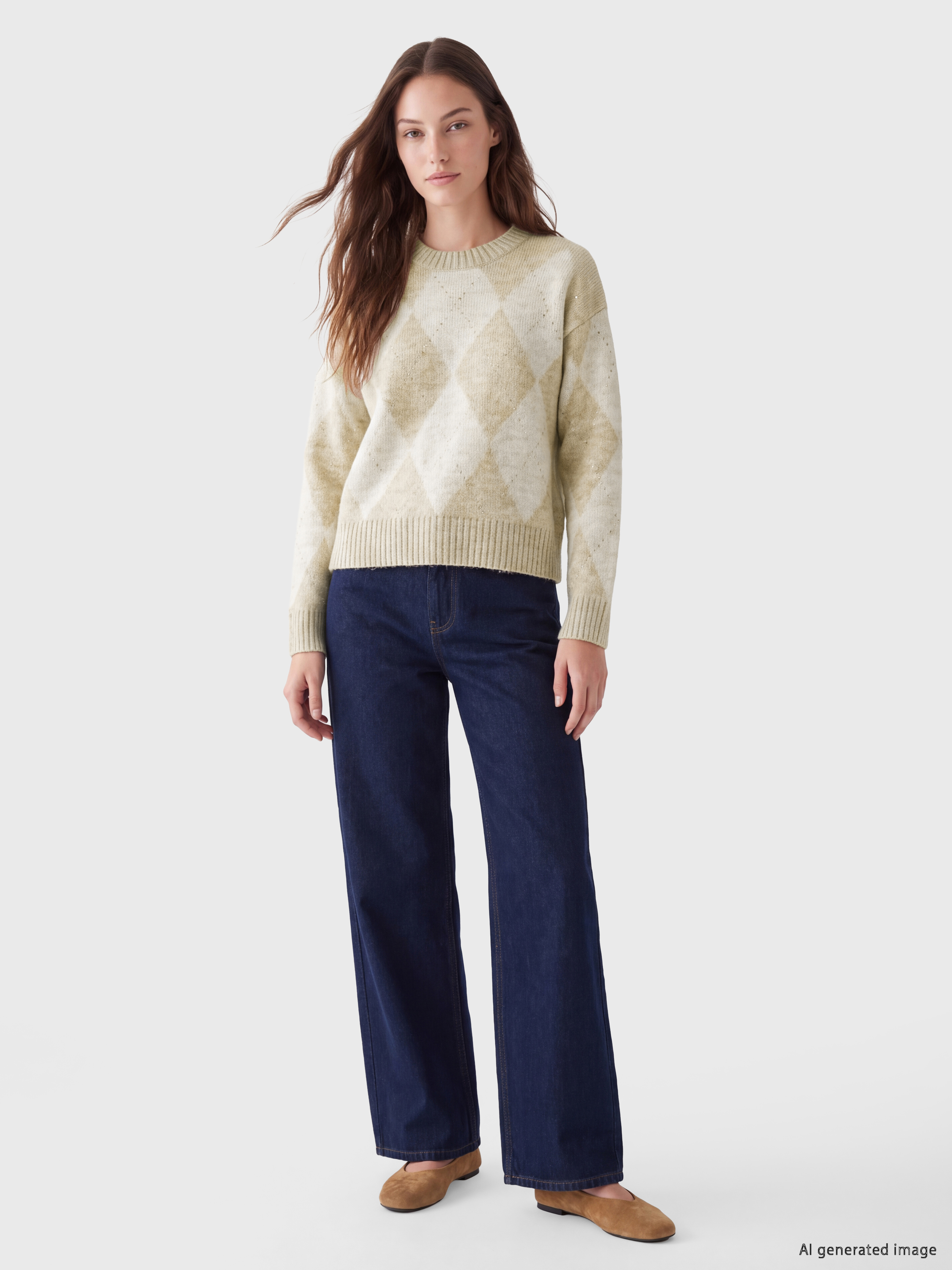 Argyle Patterned Women's Knitwear Sweater-1