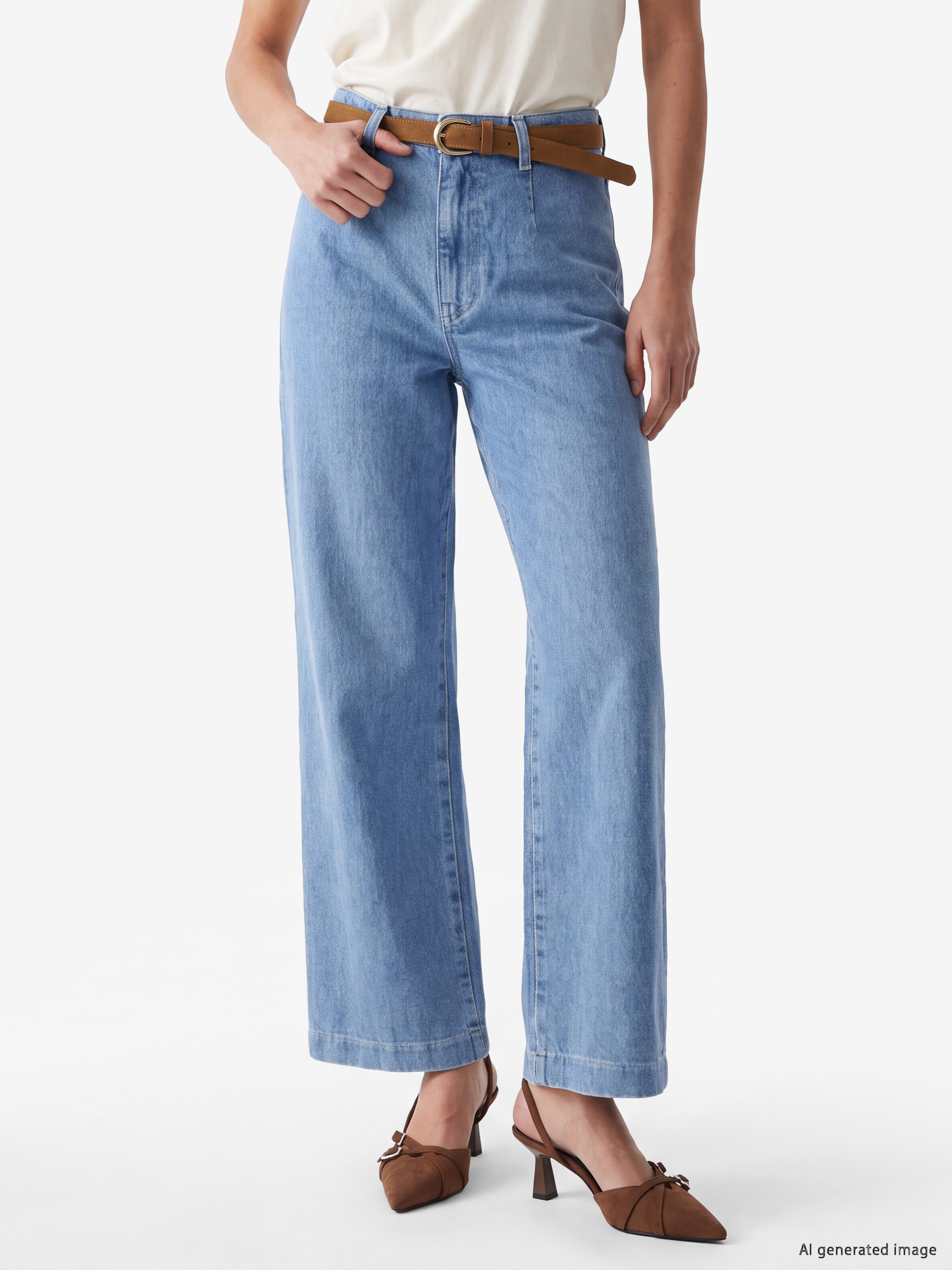 İndigo Beli Kemerli Culotte Fit Kadın Jean Pantolon-1