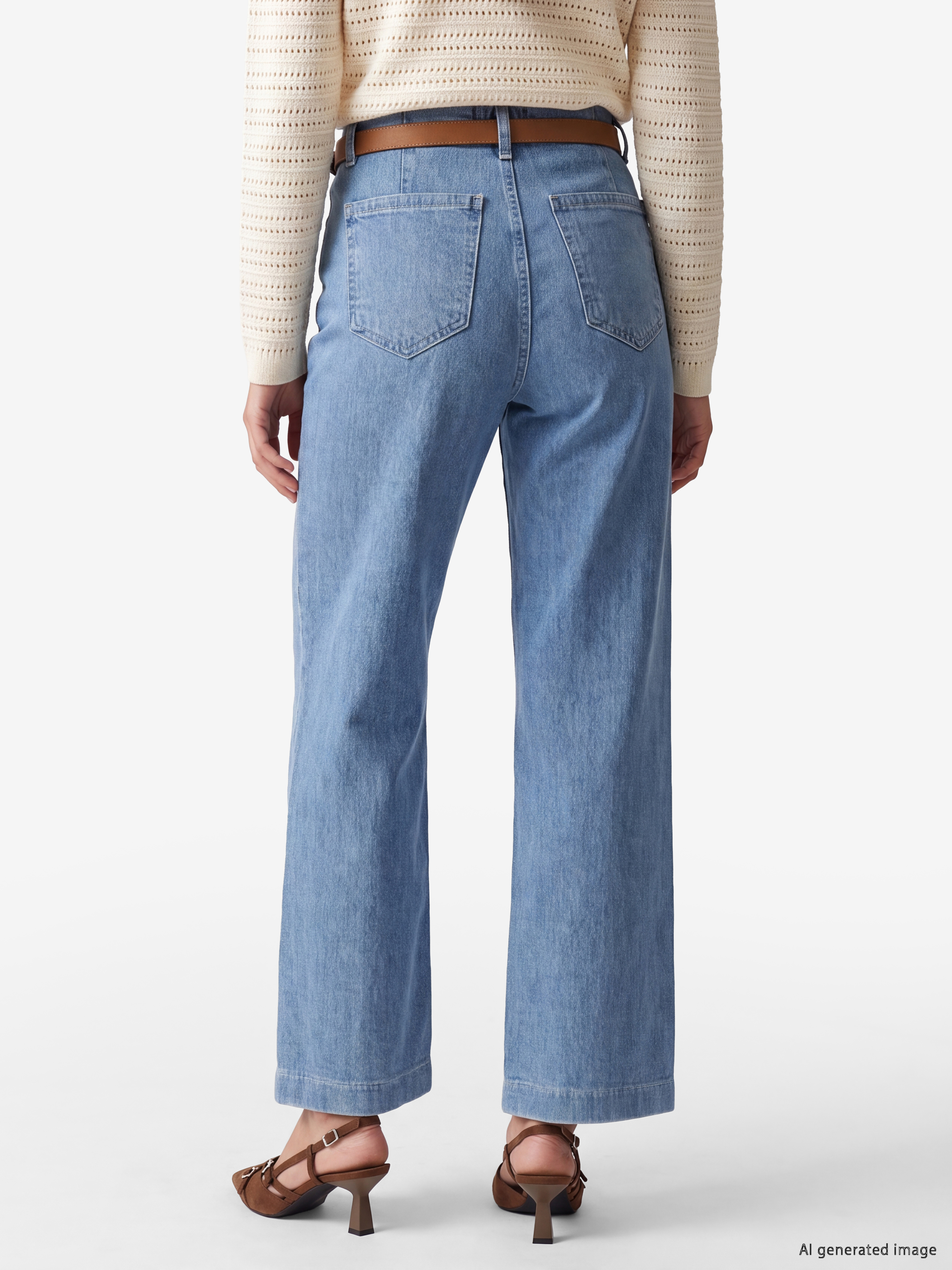 İndigo Beli Kemerli Culotte Fit Kadın Jean Pantolon-3
