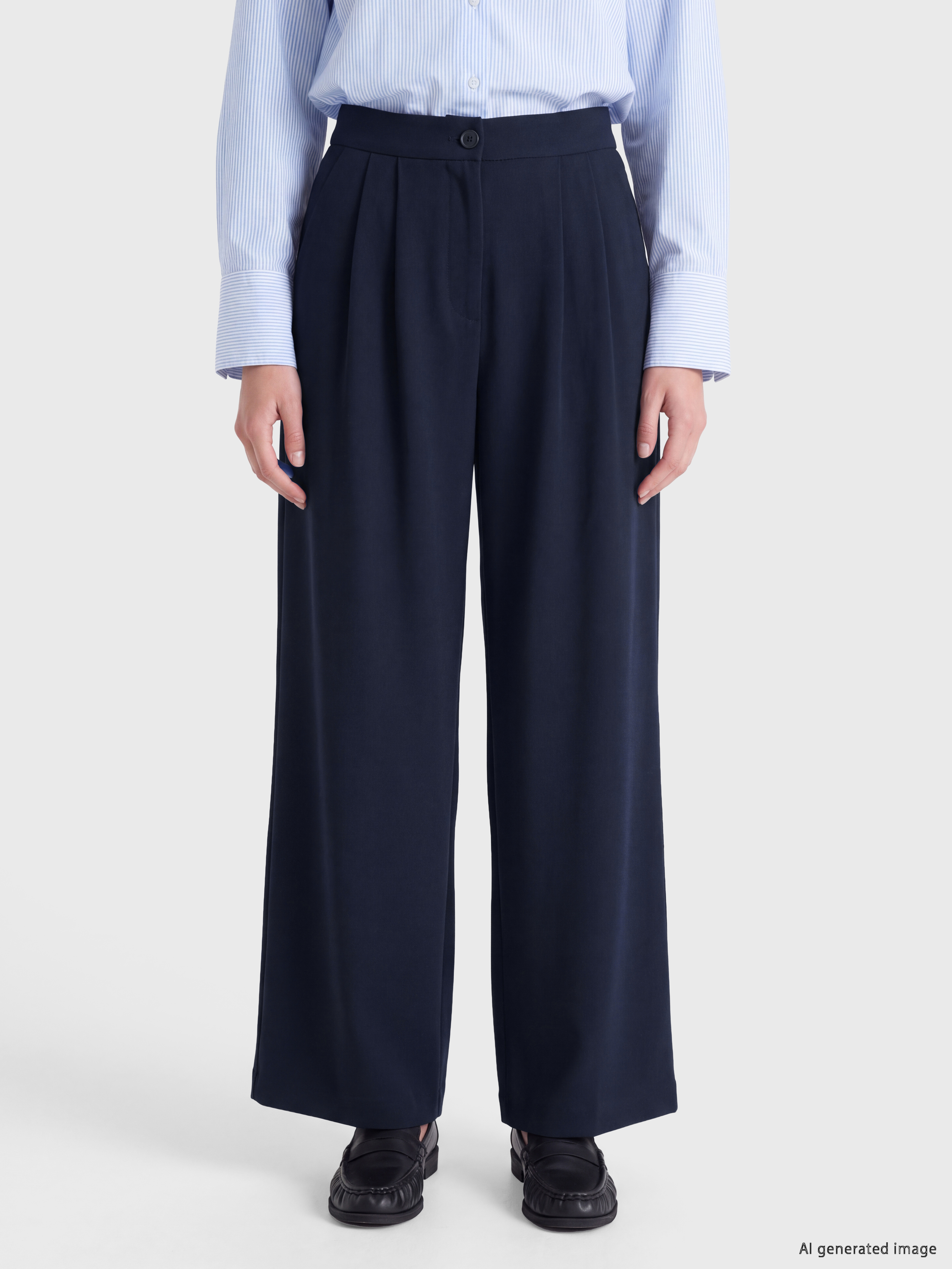 Pantaloni Din Țesătură Plisată Cu Talie Elastică Pentru Femei-1