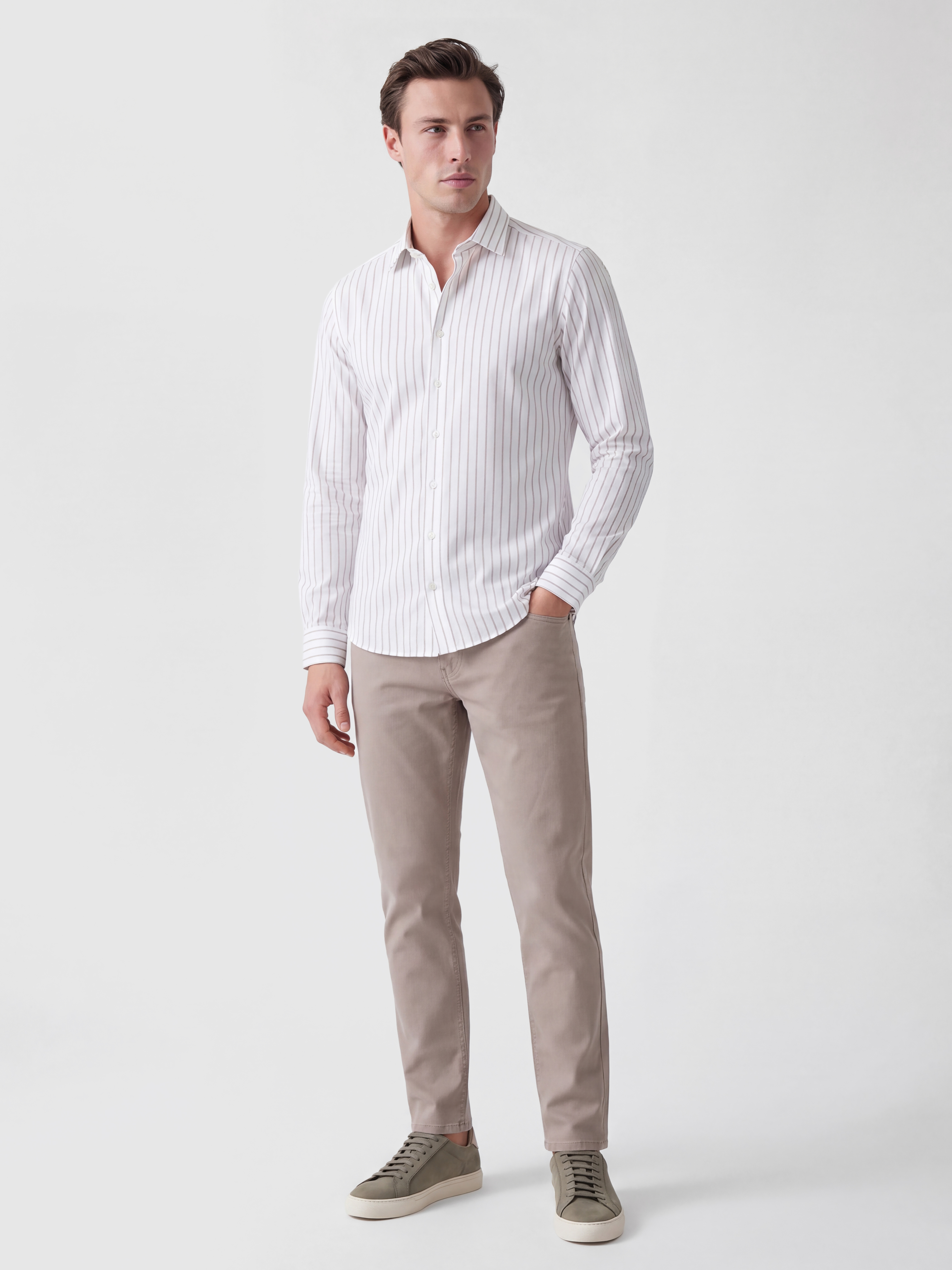 Bej Slim Fit Gabardin Erkek Chino Pantolon-1