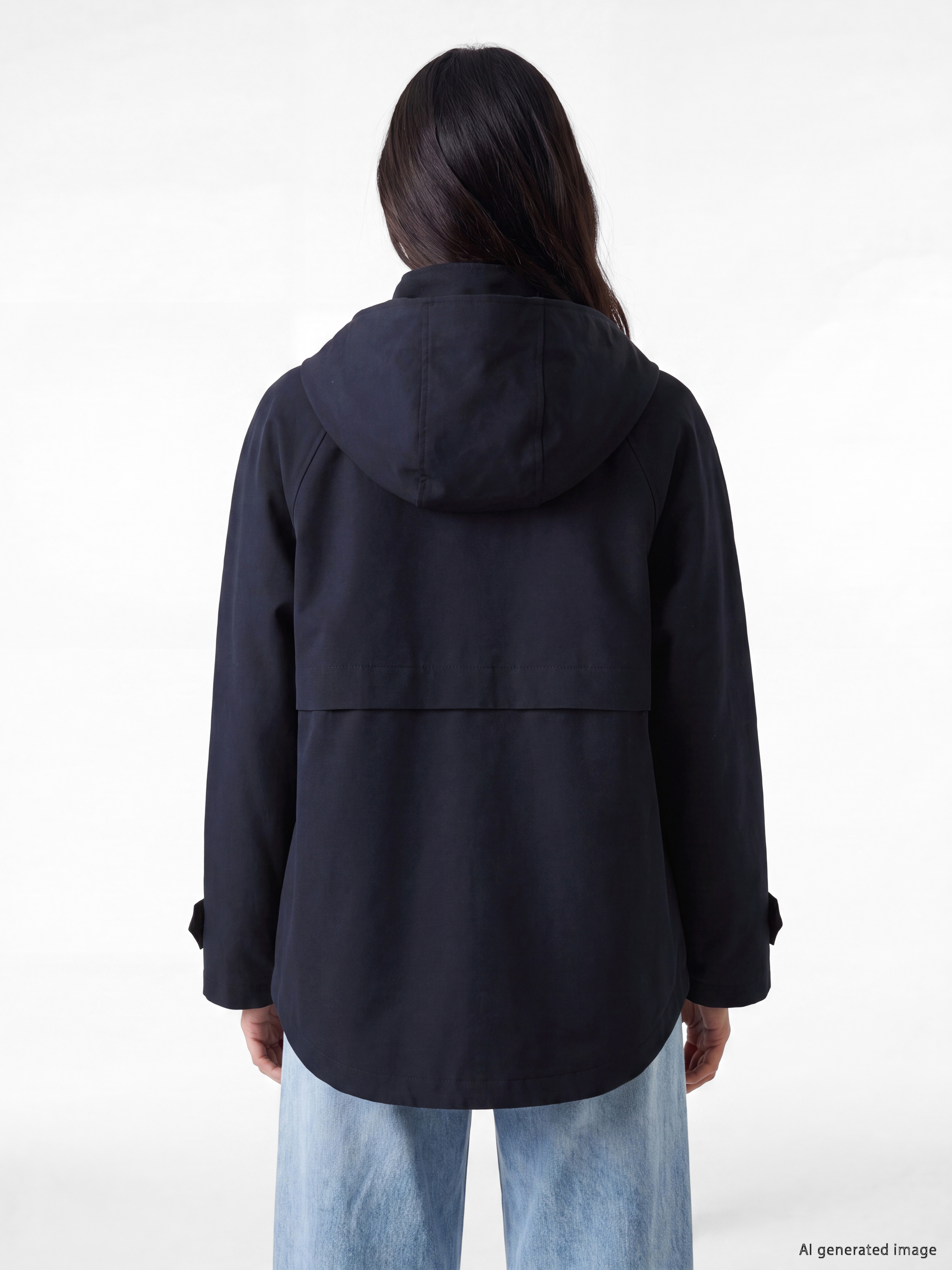 Lacivert Kapüşonlu Oversize Kadın Ceket-3