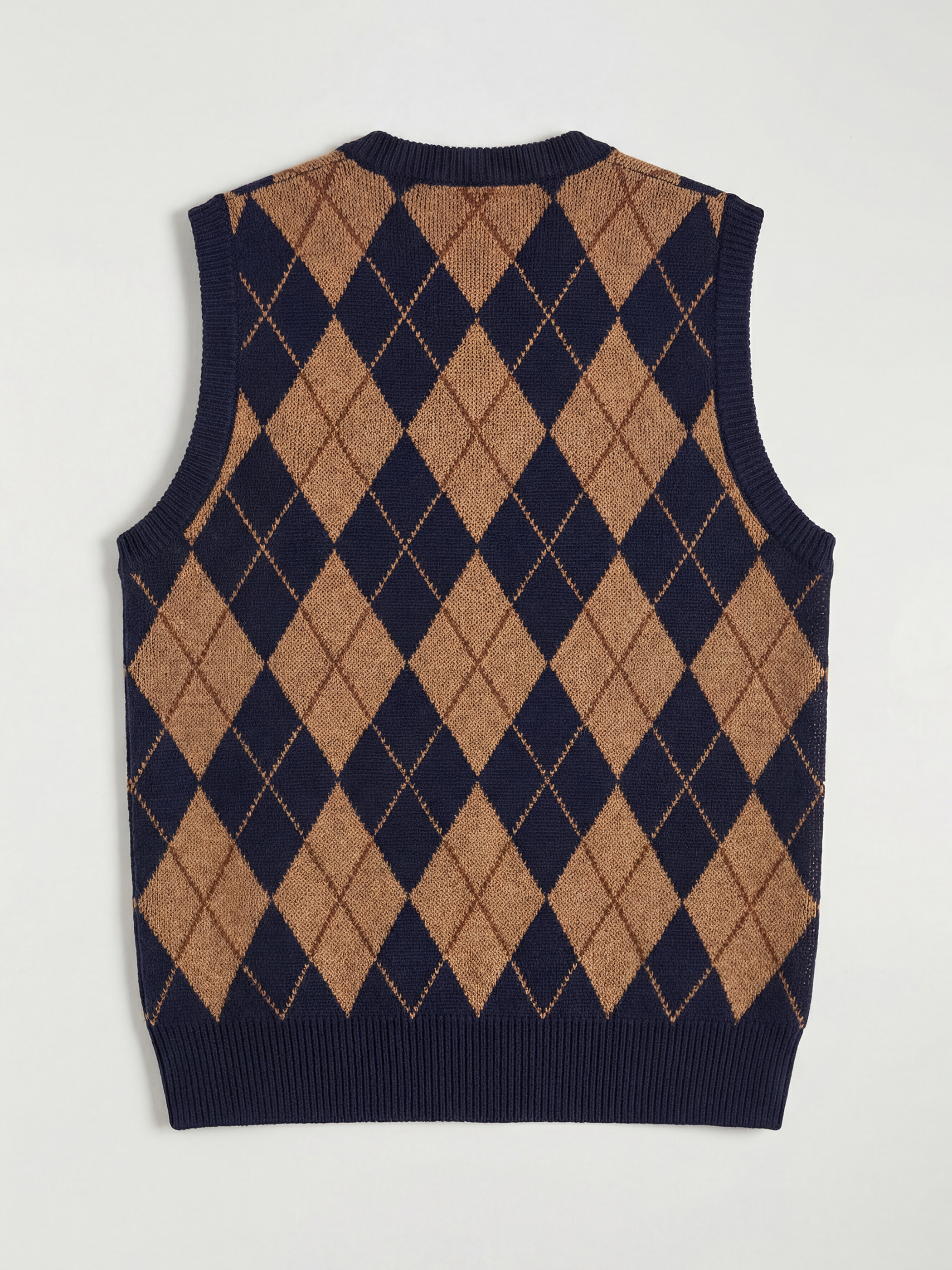 Lacivert V Yaka Baklava Desenli Erkek Triko Kazak-5