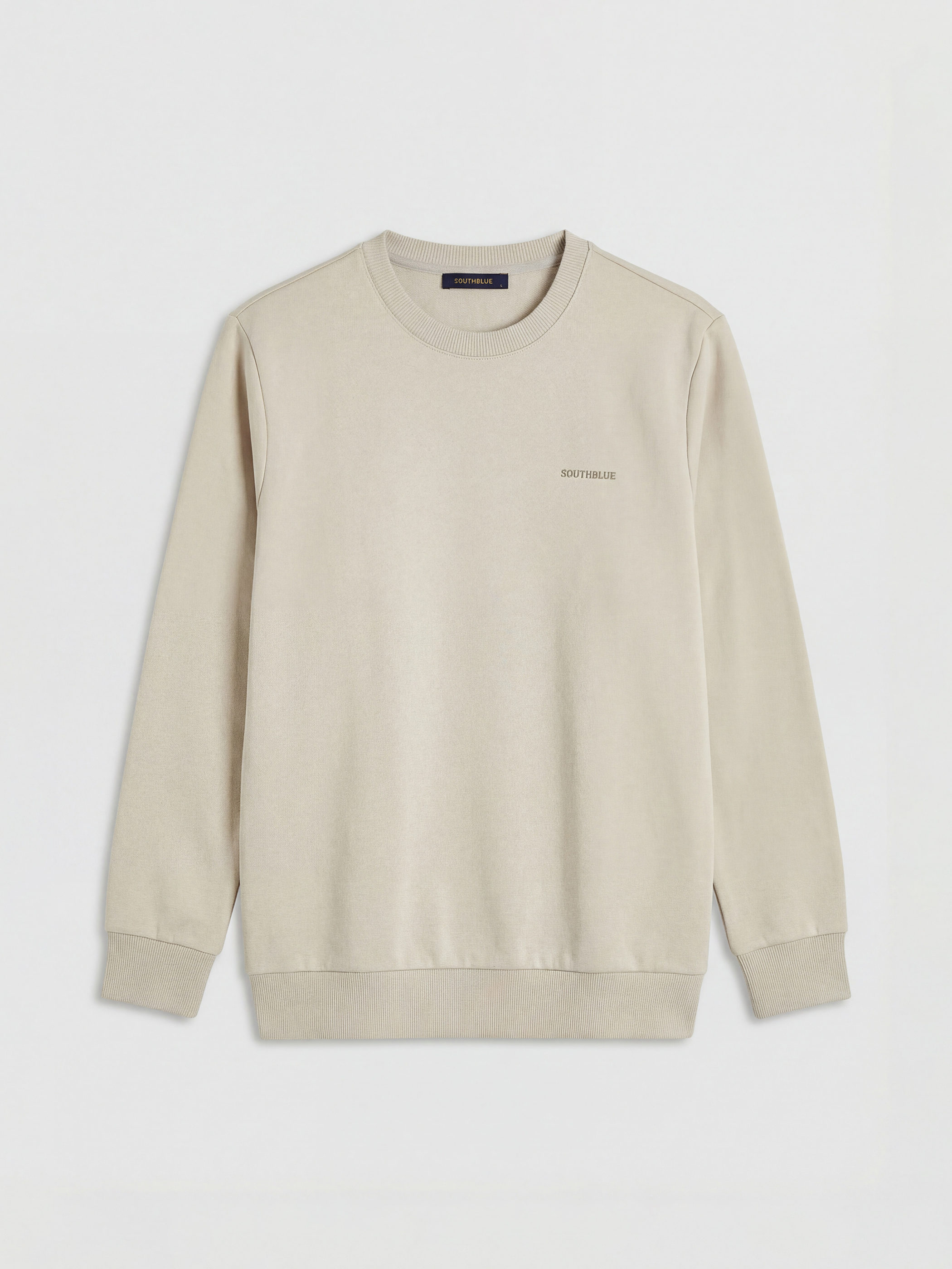 Bej Bisiklet Yaka Baskılı Erkek Kalın Sweatshirt-4