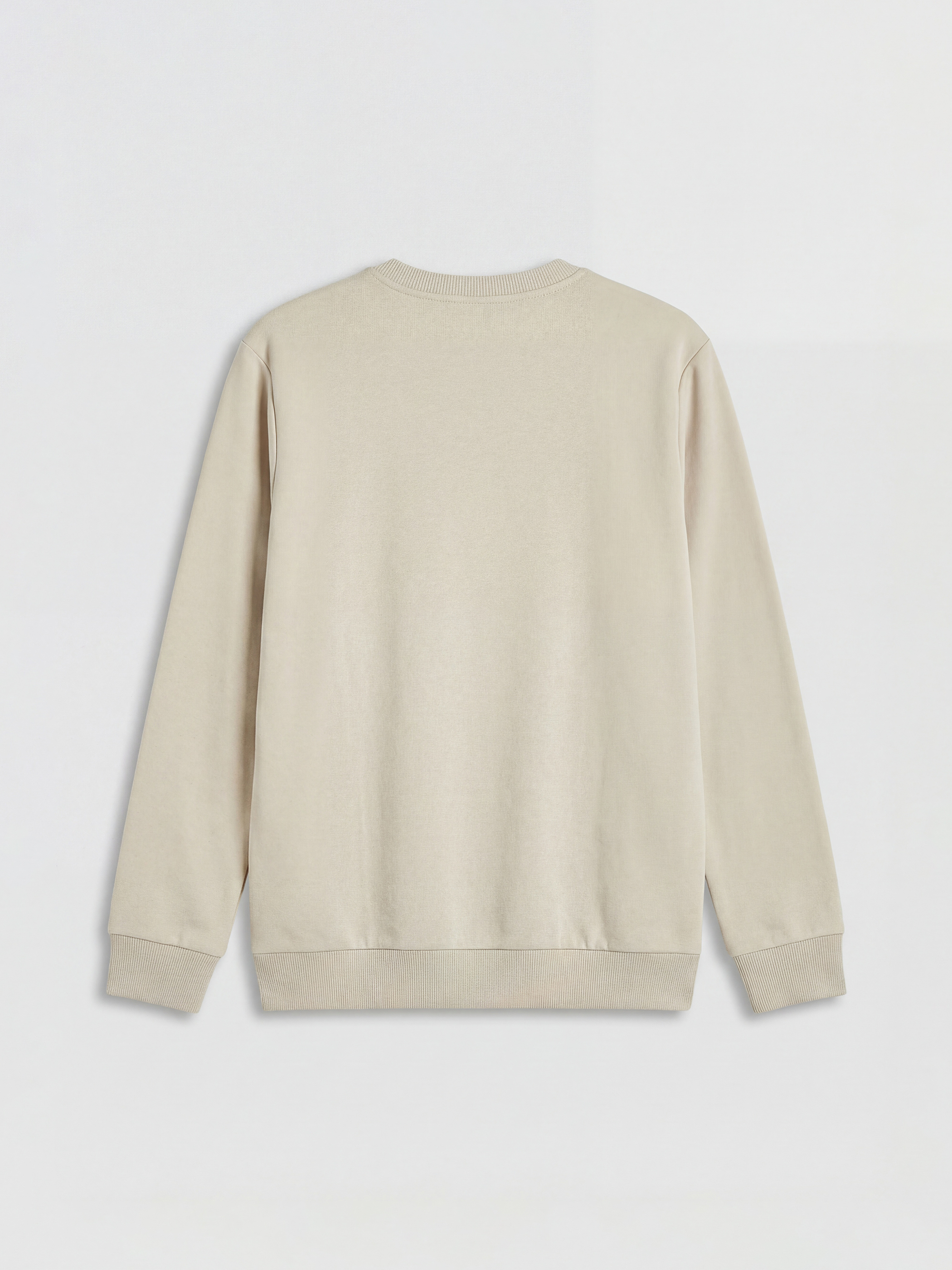 Bej Bisiklet Yaka Baskılı Erkek Kalın Sweatshirt-5