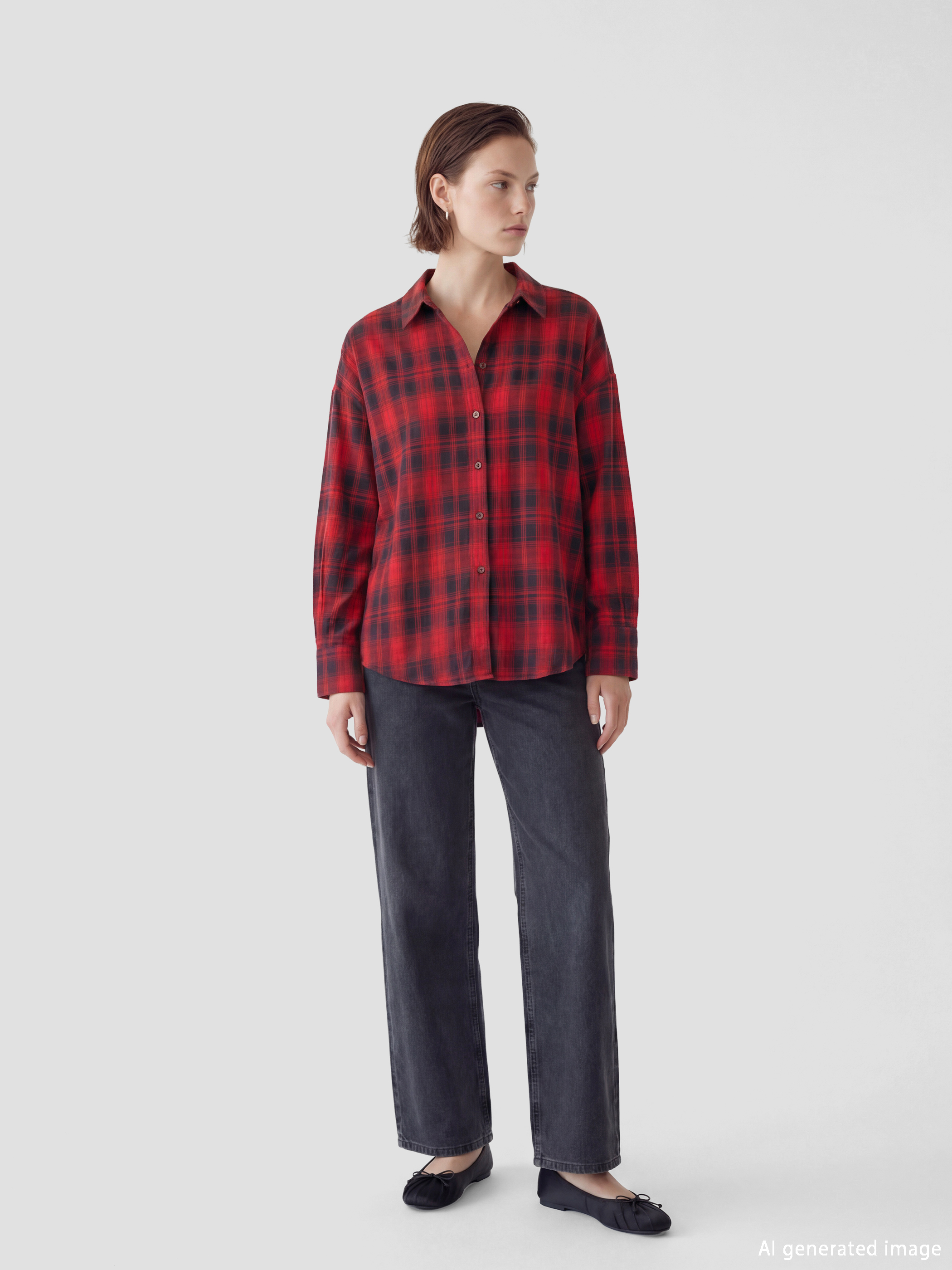 Әйелдер қызыл Фланель көйлек-1