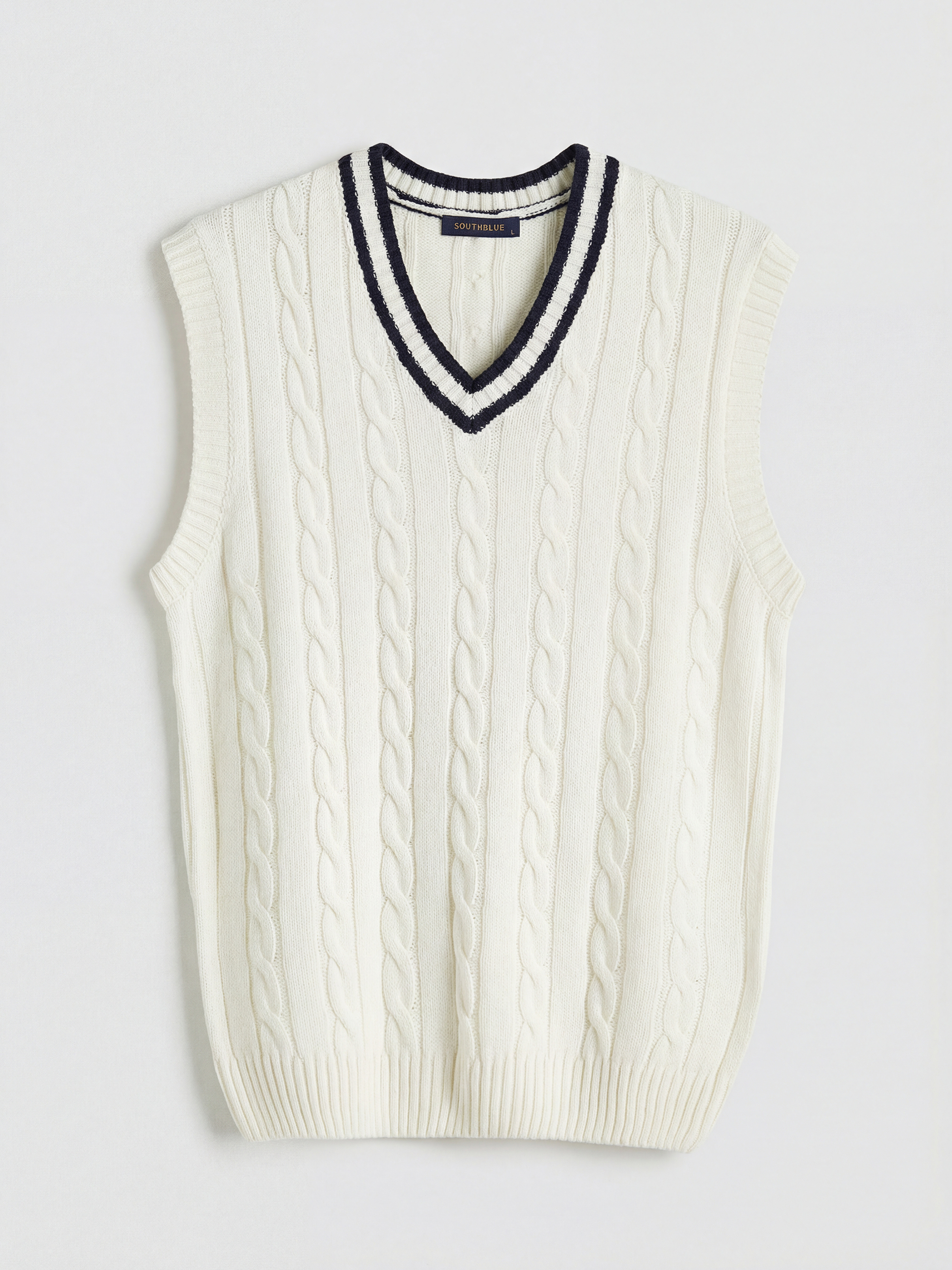 Ekru V Yaka Desenli Erkek Triko Süveter-4