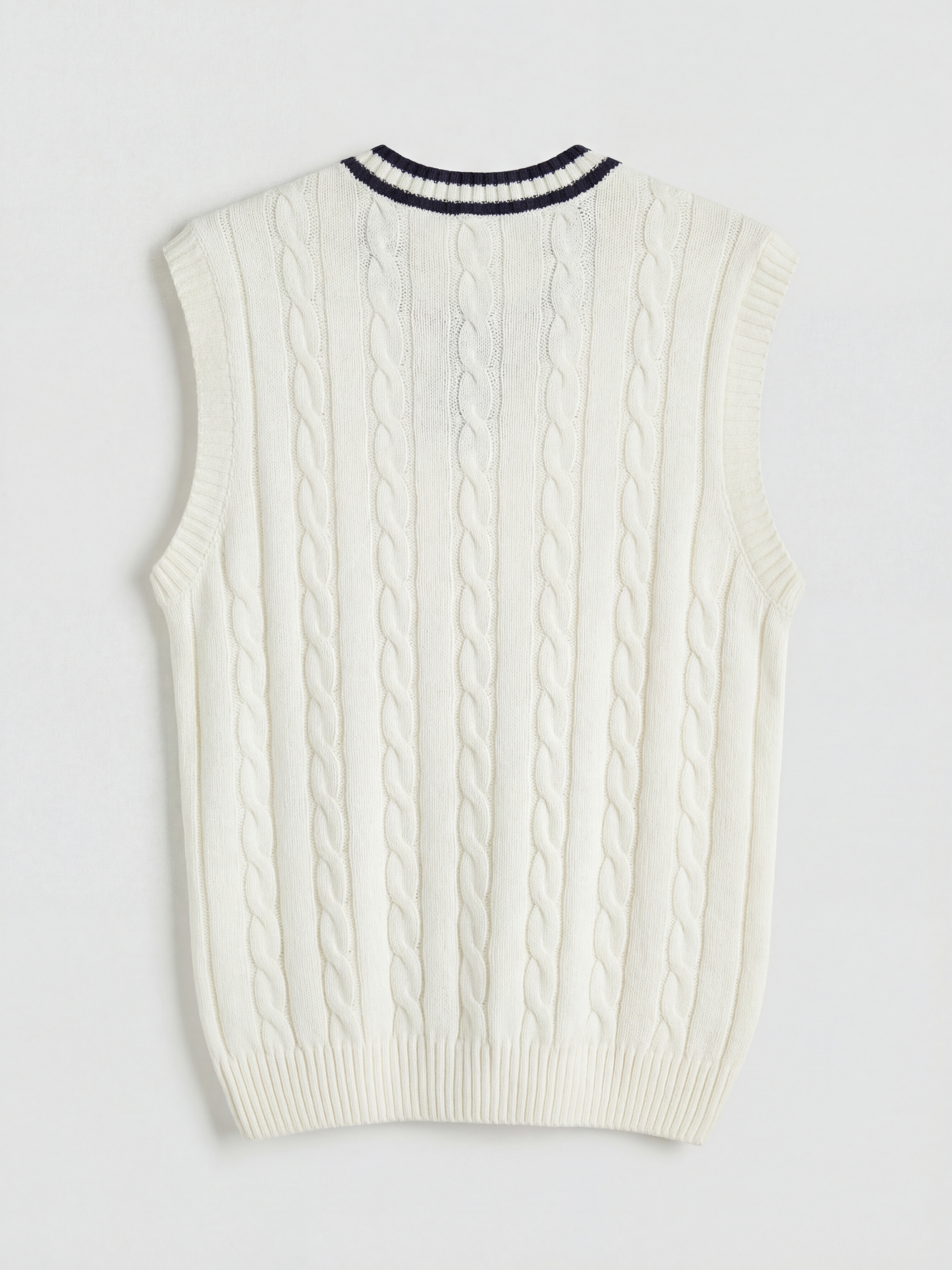 Ekru V Yaka Desenli Erkek Triko Süveter-5