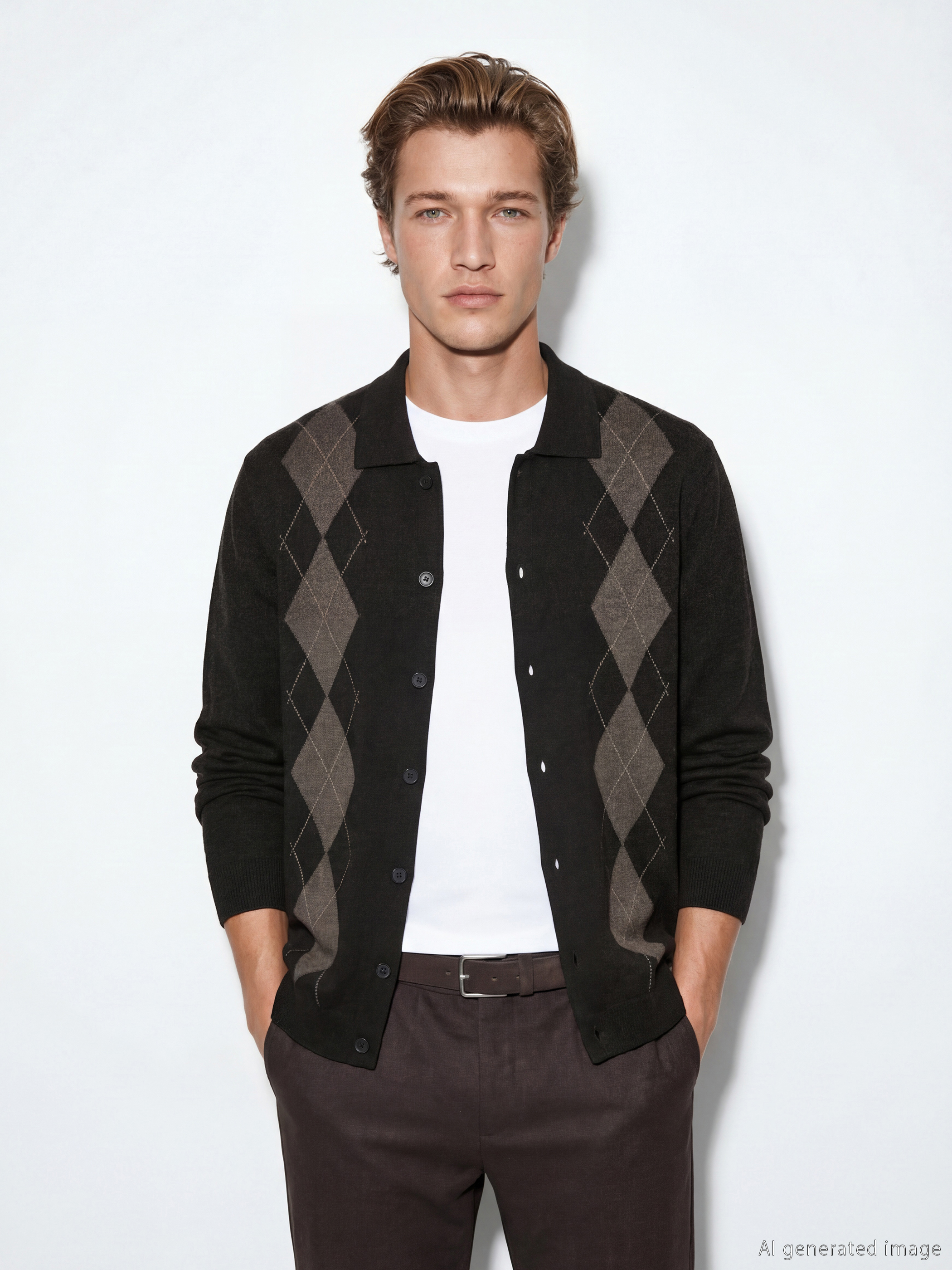 SOUTHBLUE Polo Yaka Baklava Desenli Erkek Triko Hırka - W6BO50Z8-DNJ