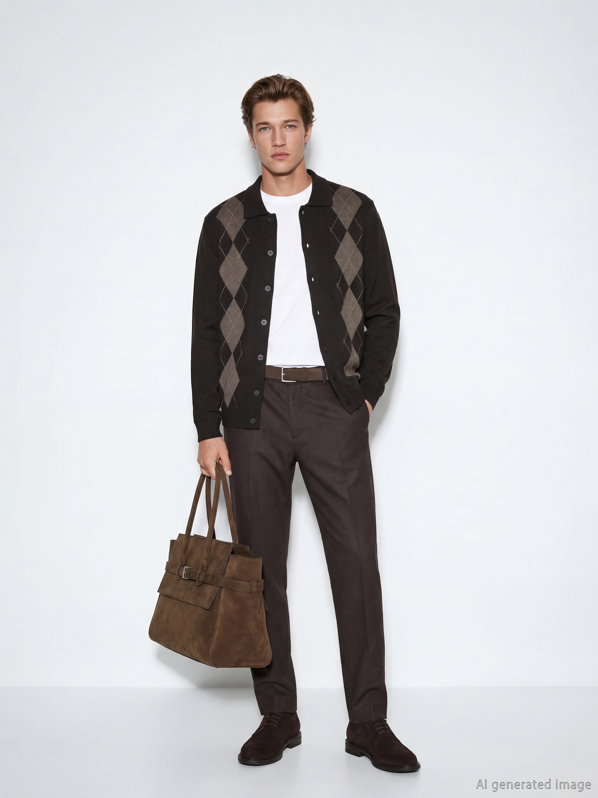 Antrasit Polo Yaka Baklava Desenli Erkek Triko Hırka-1