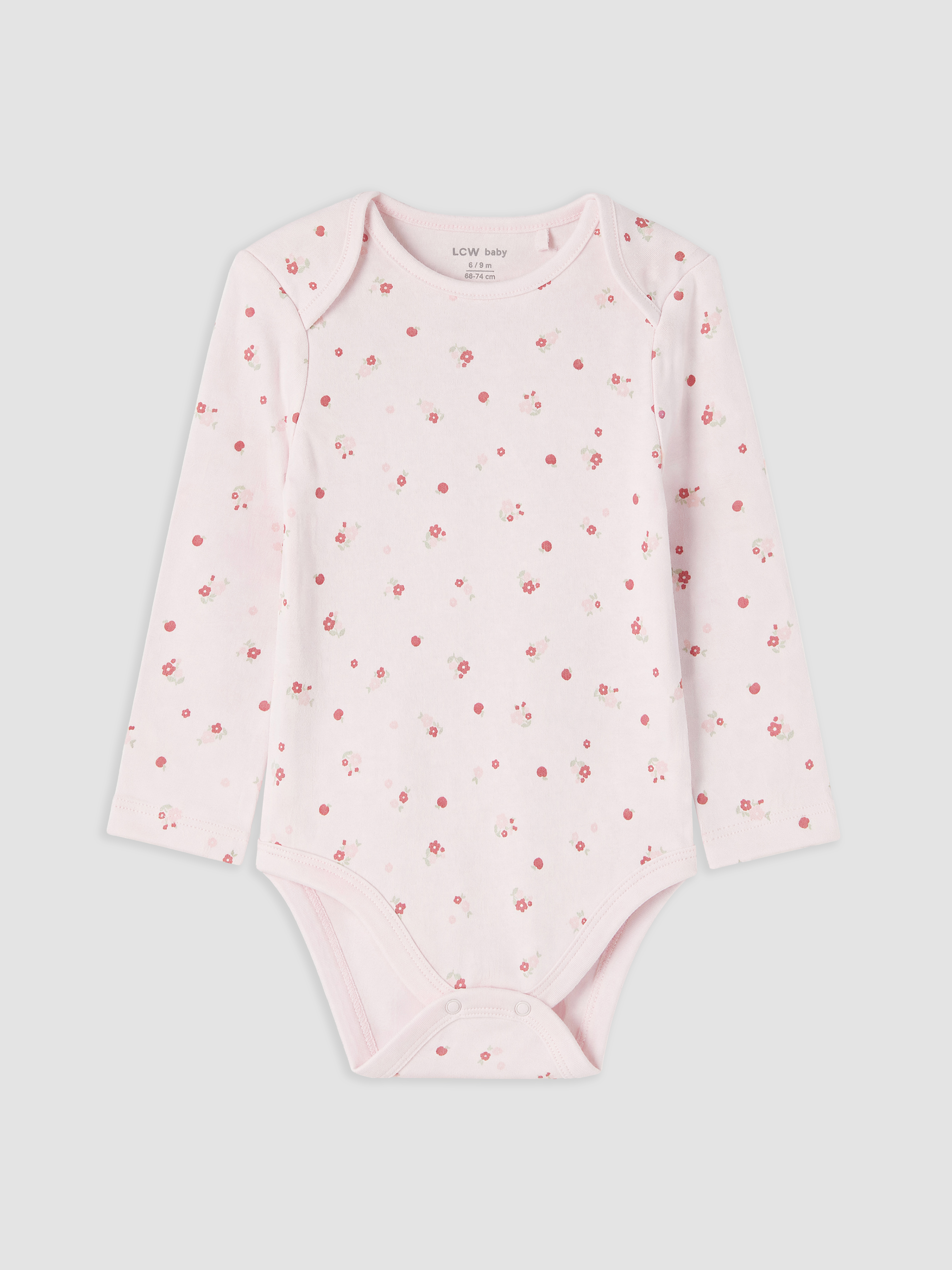 LCW baby Bisiklet Yaka Çiçekli Kız Bebek Çıtçıtlı Body