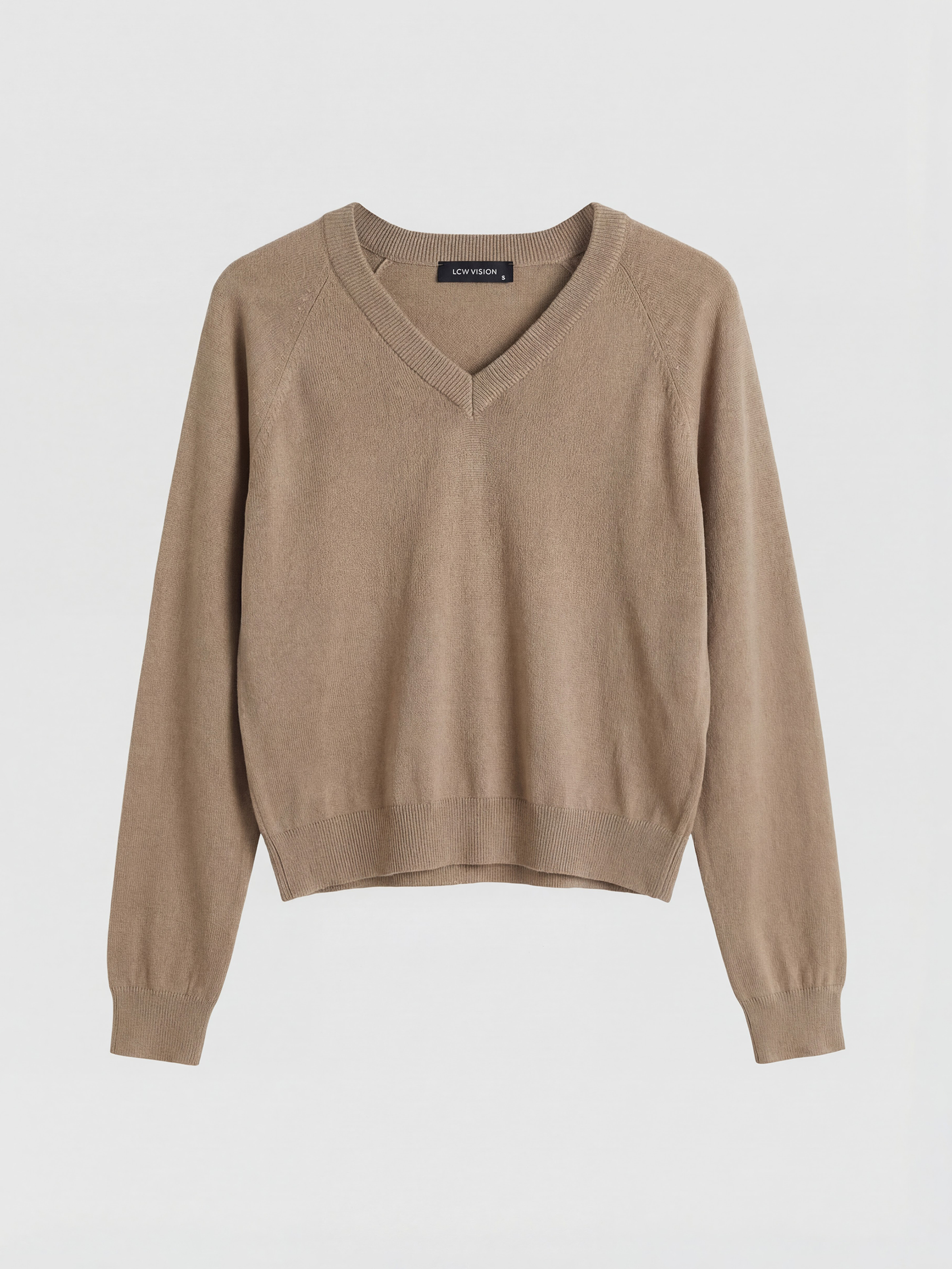 Bej V Yaka Kadın Triko Kazak-4