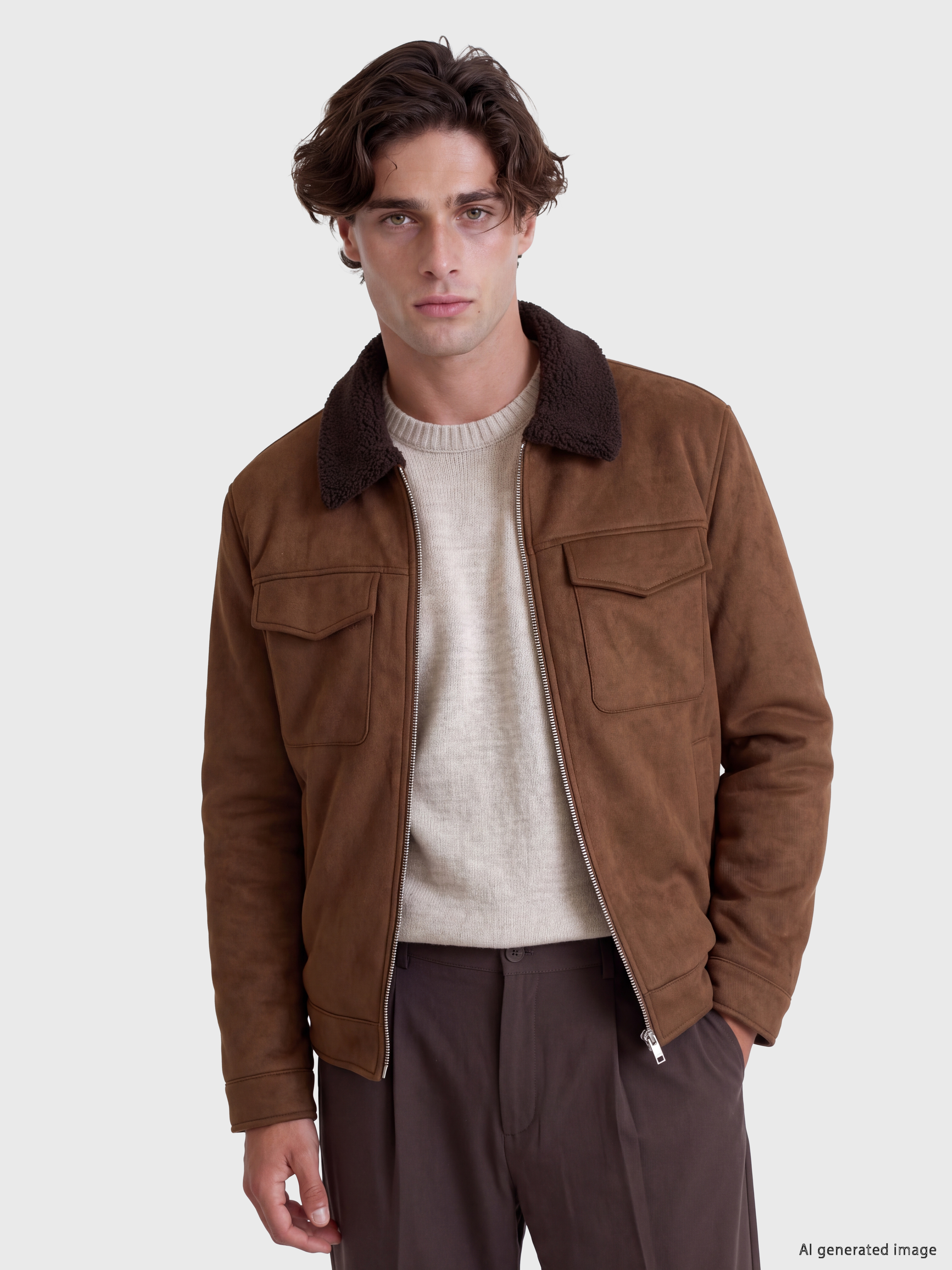 LC WAIKIKI Regular Fit Kürk Yaka Süet Erkek Mont