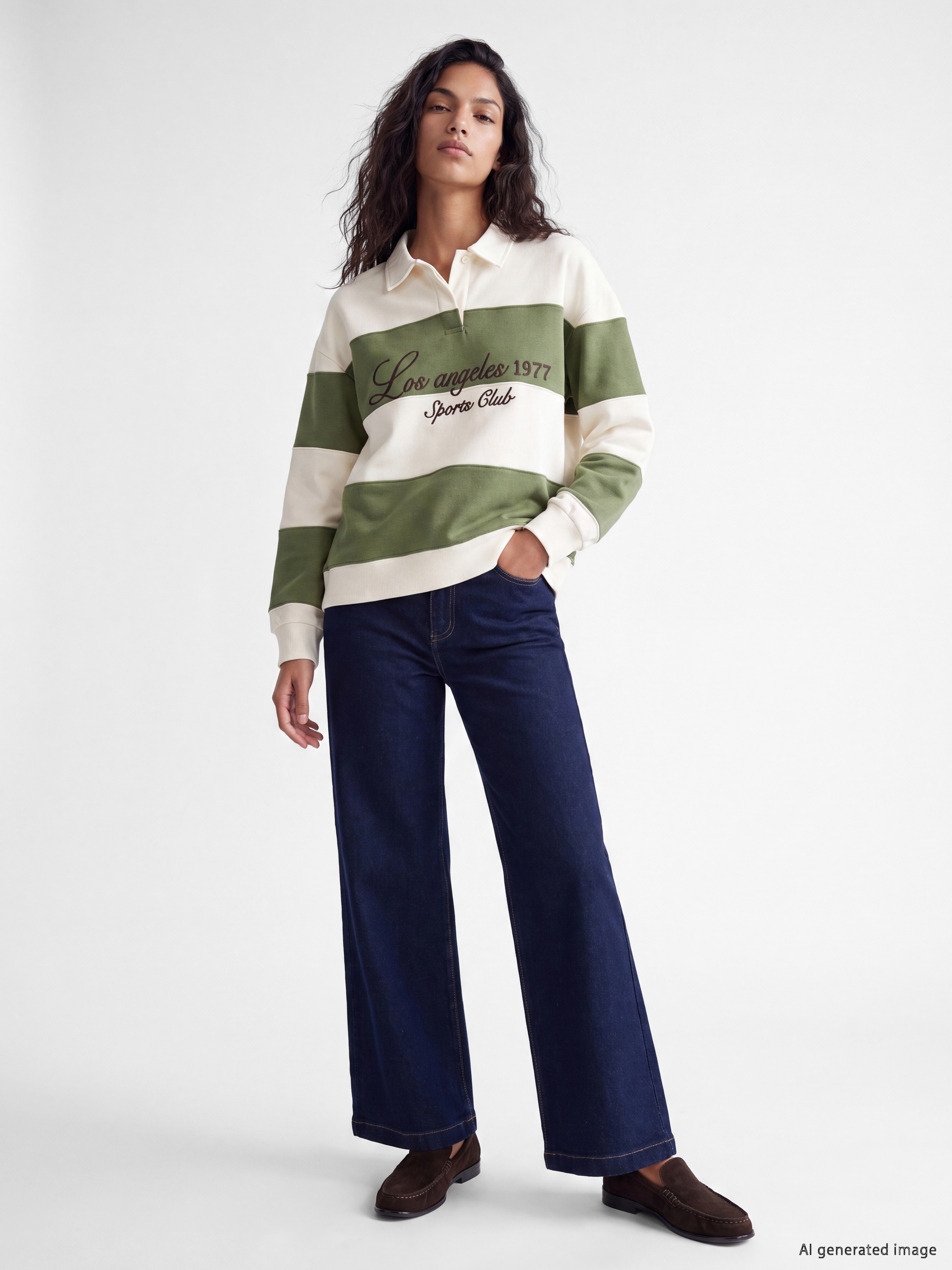 Polo Collar Embroidered Women's Sweatshirt-1