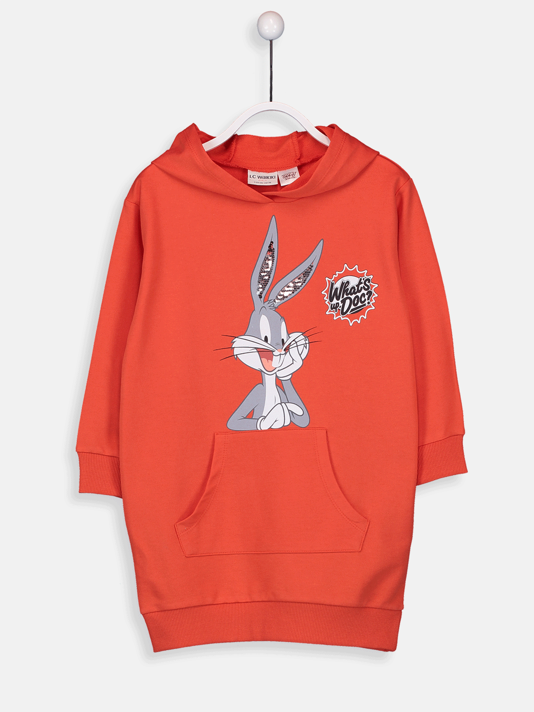 LCW Kids Girl's Bugs Bunny Printed Dress with Hood -9WI606Z4-CSY