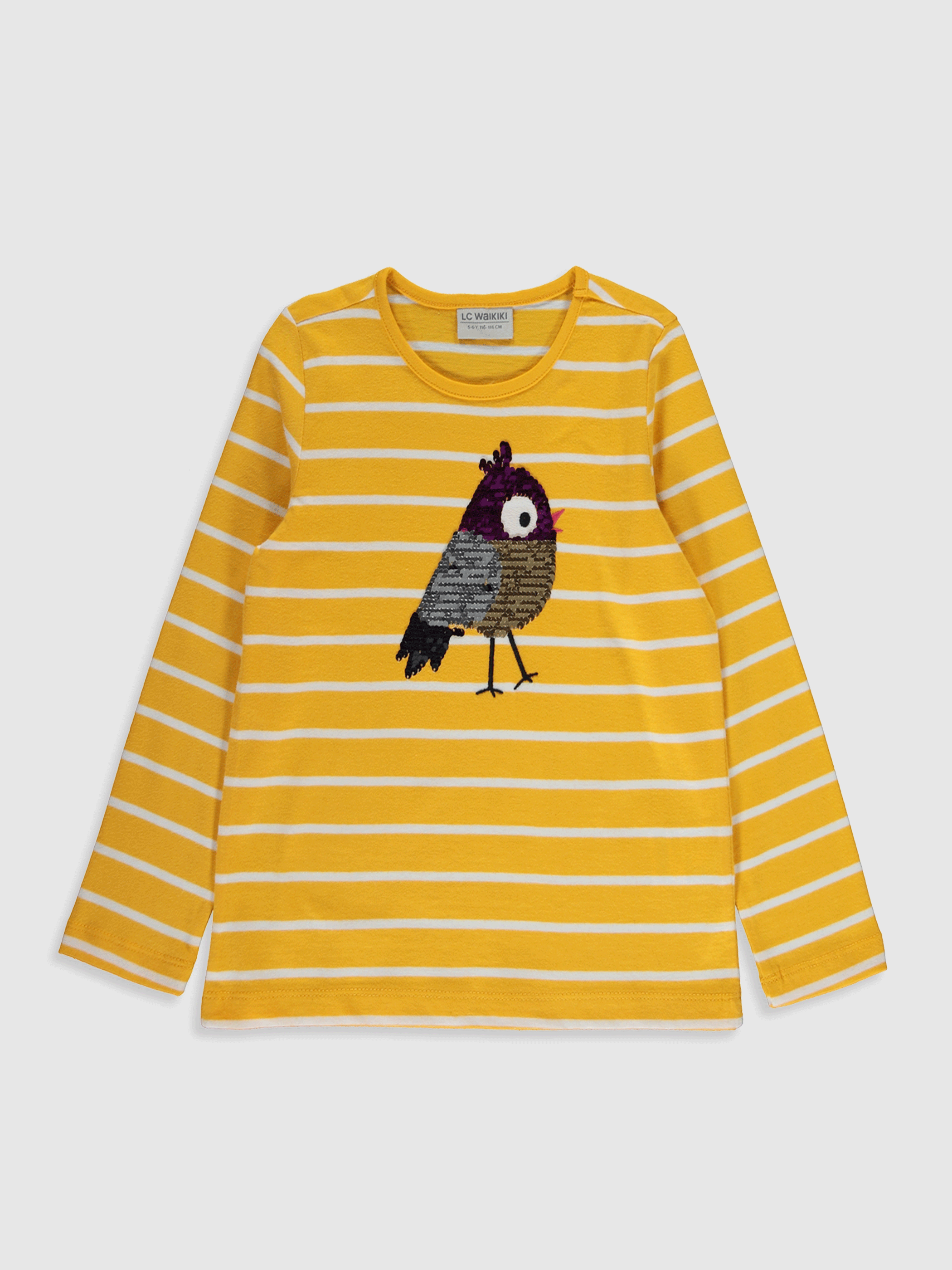 Turuncu Kız Çocuk Çift Yönlü Payetli Pamuklu Tişört