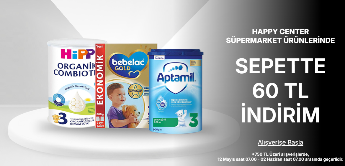 Happy Center Süpermarket Ürünlerinde 750 TL ve Üzerine 60 TL İndirim 