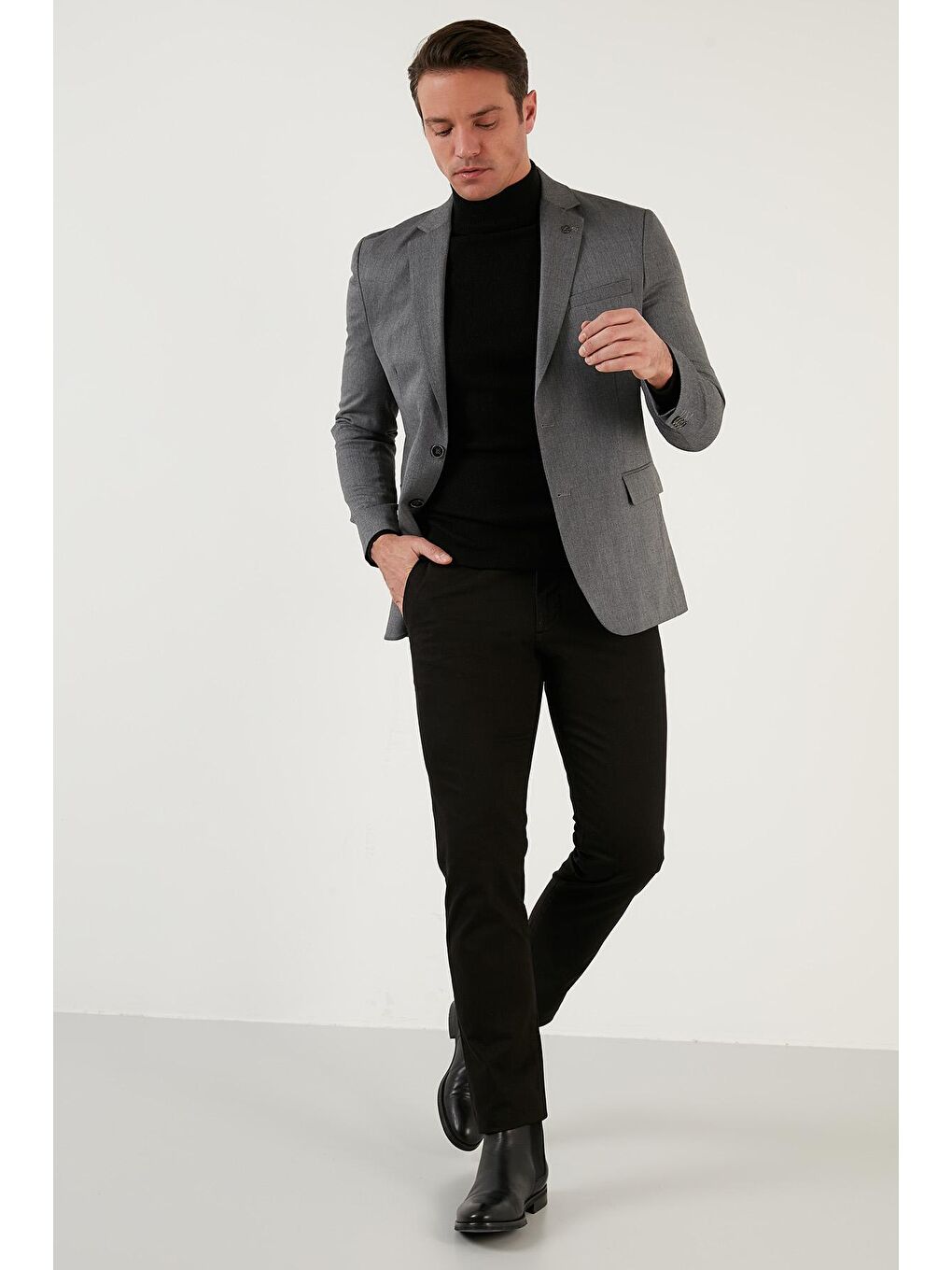 Gri Slim Fit 6 Drop Çift Yırtmaçlı Blazer Erkek Ceket 216SERARDO-1