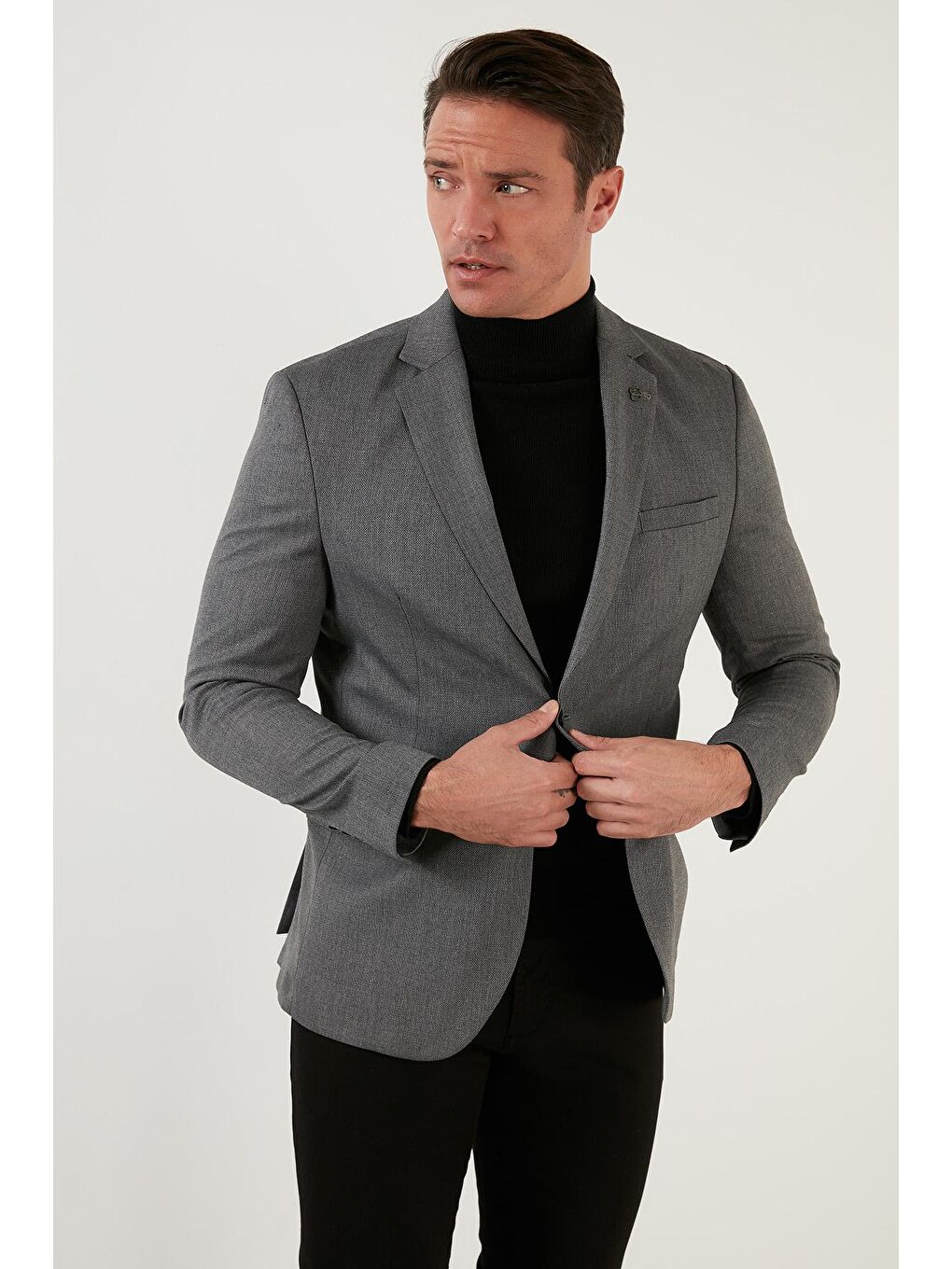 Gri Slim Fit 6 Drop Çift Yırtmaçlı Blazer Erkek Ceket 216SERARDO-2