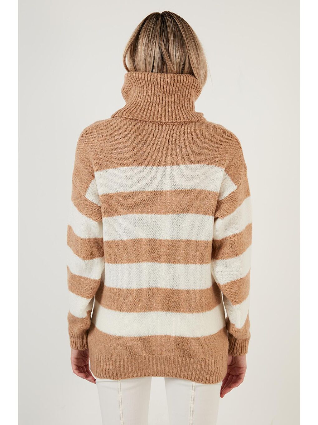 Kahverengi Renk Bloklu Balıkçı Yaka Kalın Kışlık Kazak 4615017-4