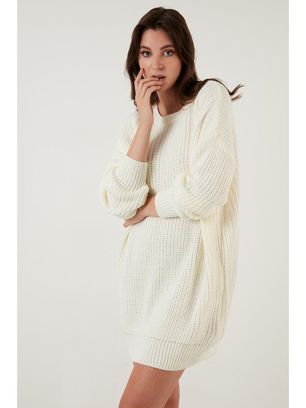 Ekru Bisiklet Yaka Örme Triko Tunik 4615147-1