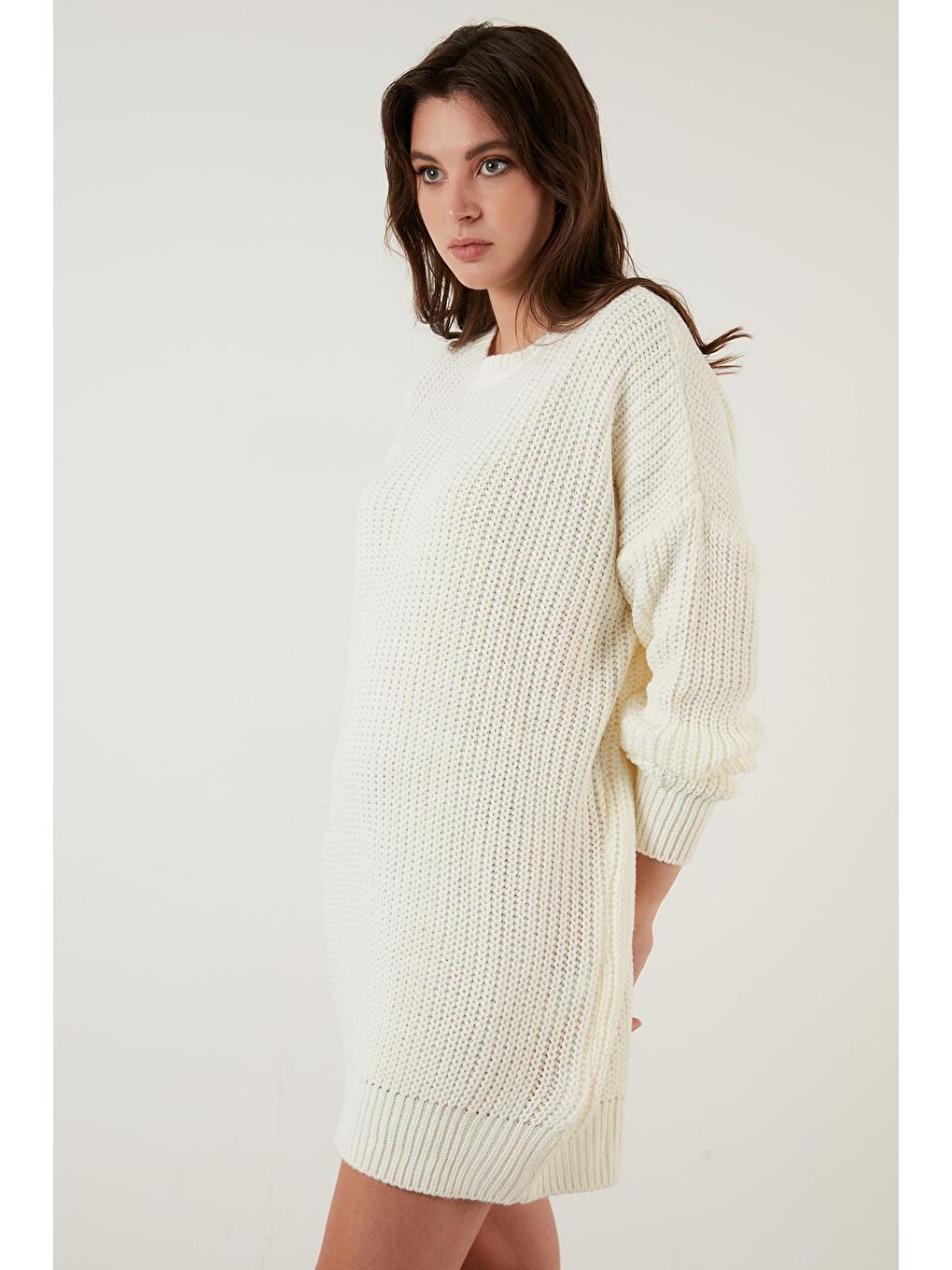 Ekru Bisiklet Yaka Örme Triko Tunik 4615147-3