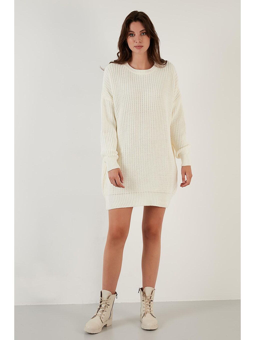 Ekru Bisiklet Yaka Örme Triko Tunik 4615147-4