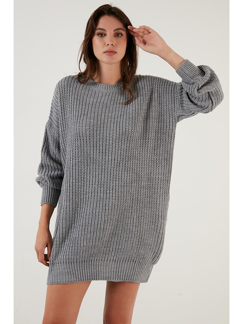 Gri Bisiklet Yaka Örme Triko Tunik 4615147