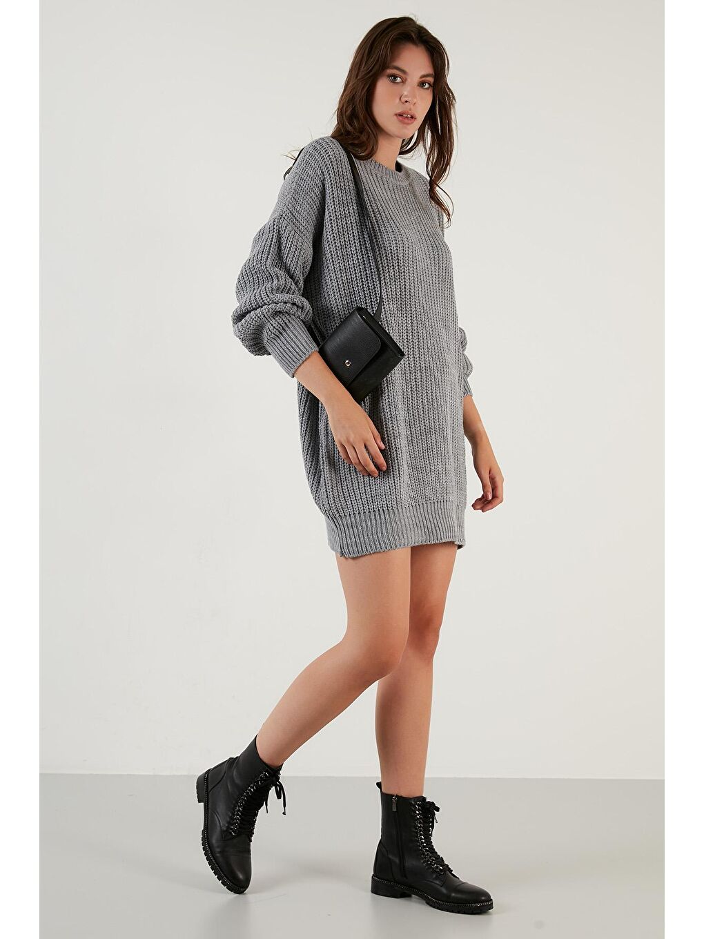 Gri Bisiklet Yaka Örme Triko Tunik 4615147-1