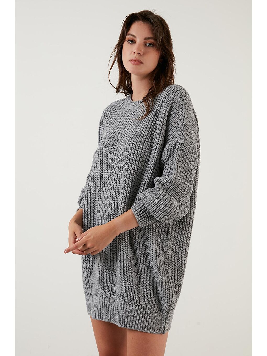 Gri Bisiklet Yaka Örme Triko Tunik 4615147-2