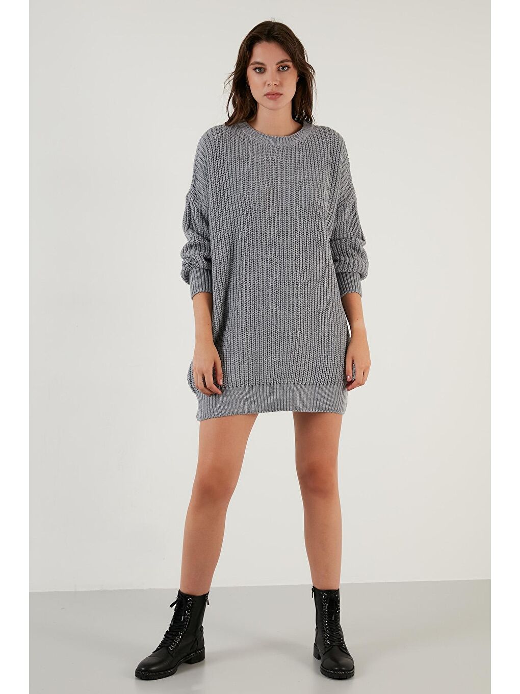 Gri Bisiklet Yaka Örme Triko Tunik 4615147-4