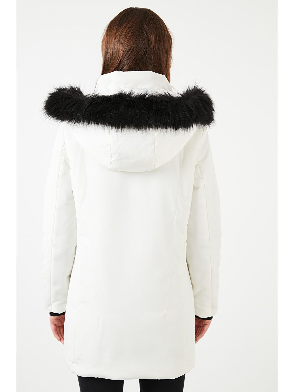 Ekru Slim Fit Suni Tüylü Çıkarılabilir Kapüşonlu Kaban 497DEFNE21-4