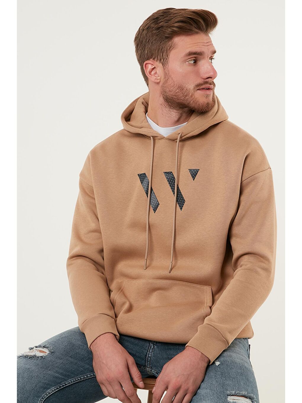 Kahverengi Pamuklu Oversize İçi Tüylü Yumuşak Şardonlu Kapüşonlu Sweatshirt 5727006