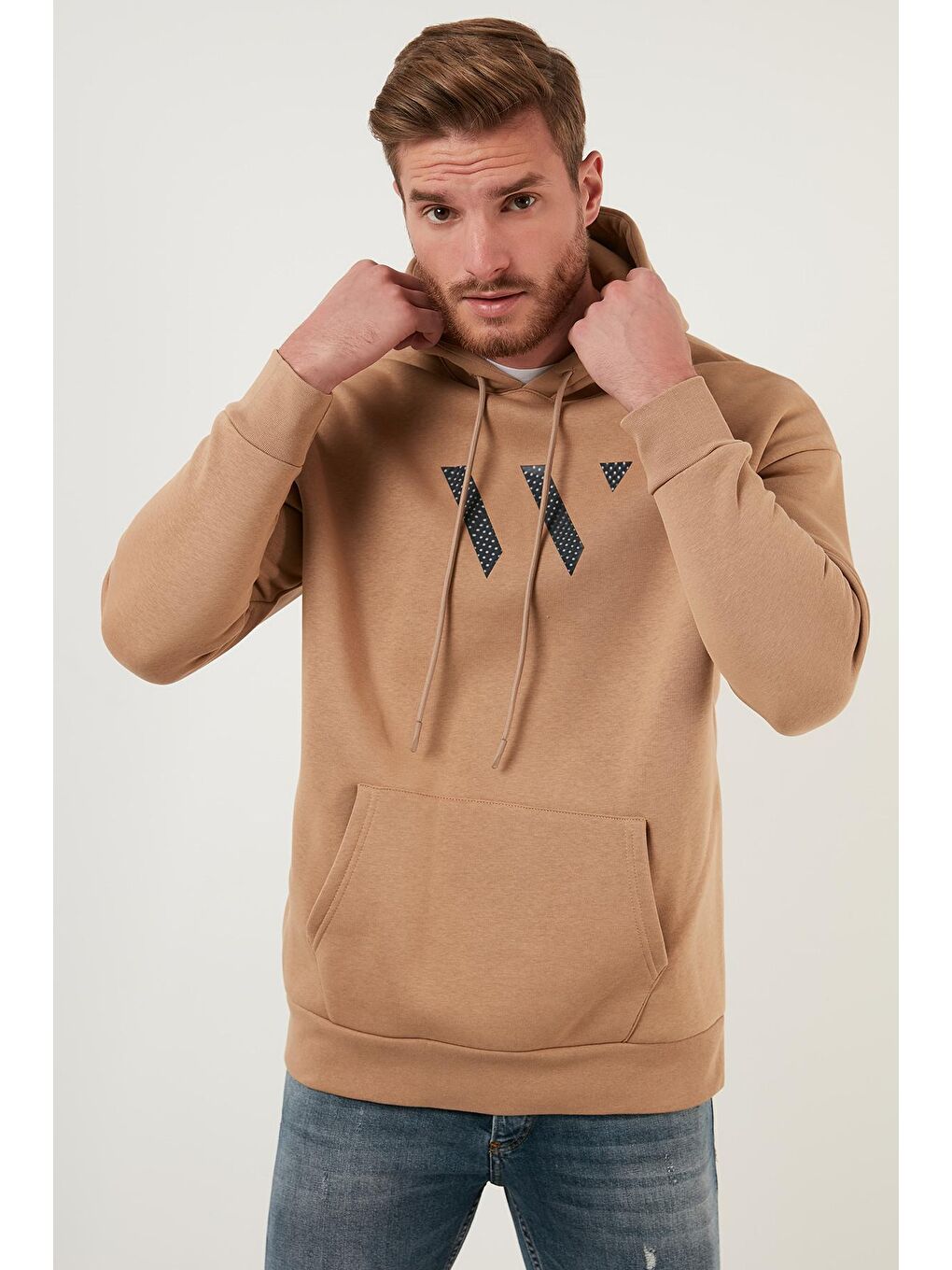 Kahverengi Pamuklu Oversize İçi Tüylü Yumuşak Şardonlu Kapüşonlu Sweatshirt 5727006-1