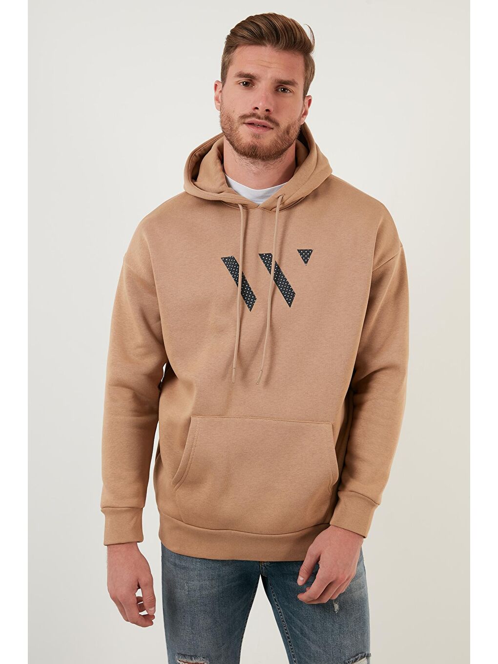 Kahverengi Pamuklu Oversize İçi Tüylü Yumuşak Şardonlu Kapüşonlu Sweatshirt 5727006-3