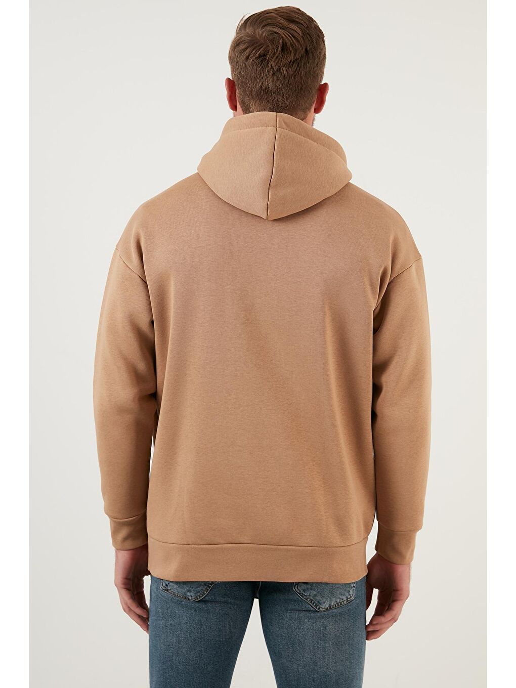 Kahverengi Pamuklu Oversize İçi Tüylü Yumuşak Şardonlu Kapüşonlu Sweatshirt 5727006-4