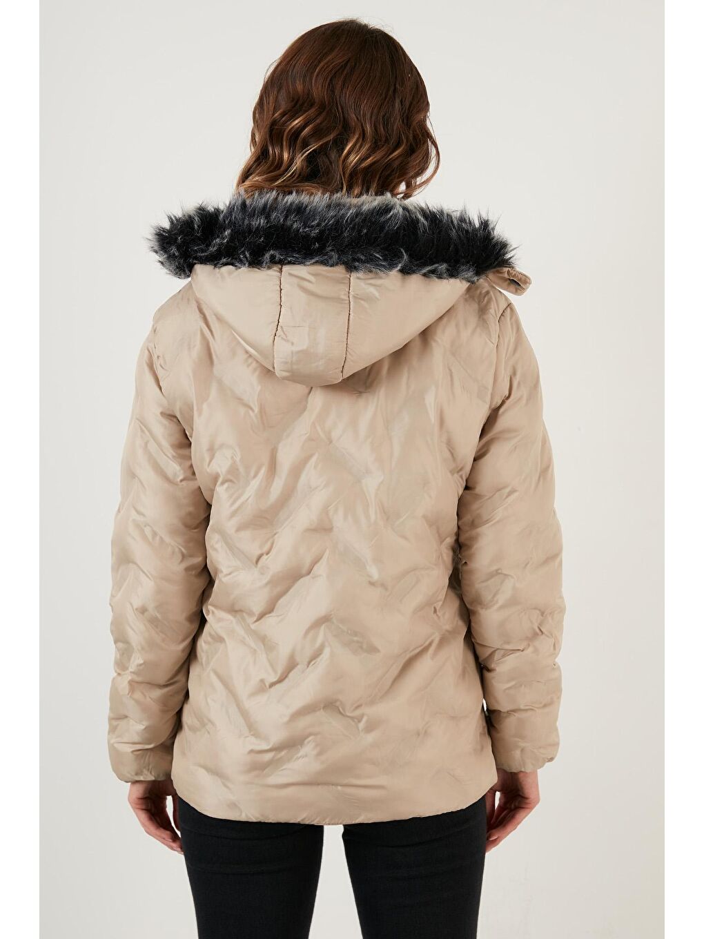 Gri Yakası Suni Kürklü Çıkarılabilir Kapüşonlu Dik Yaka Mont 5760089-4