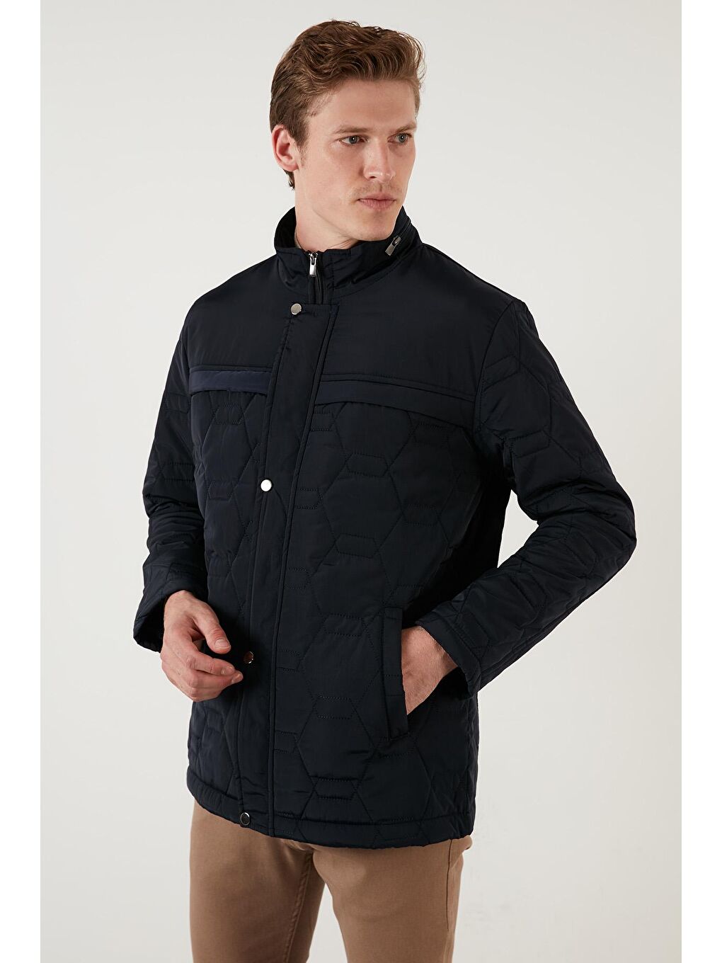 Lacivert Regular Fit Cepli Fermuarlı Dik Yaka Şişme Mont 5840013-3